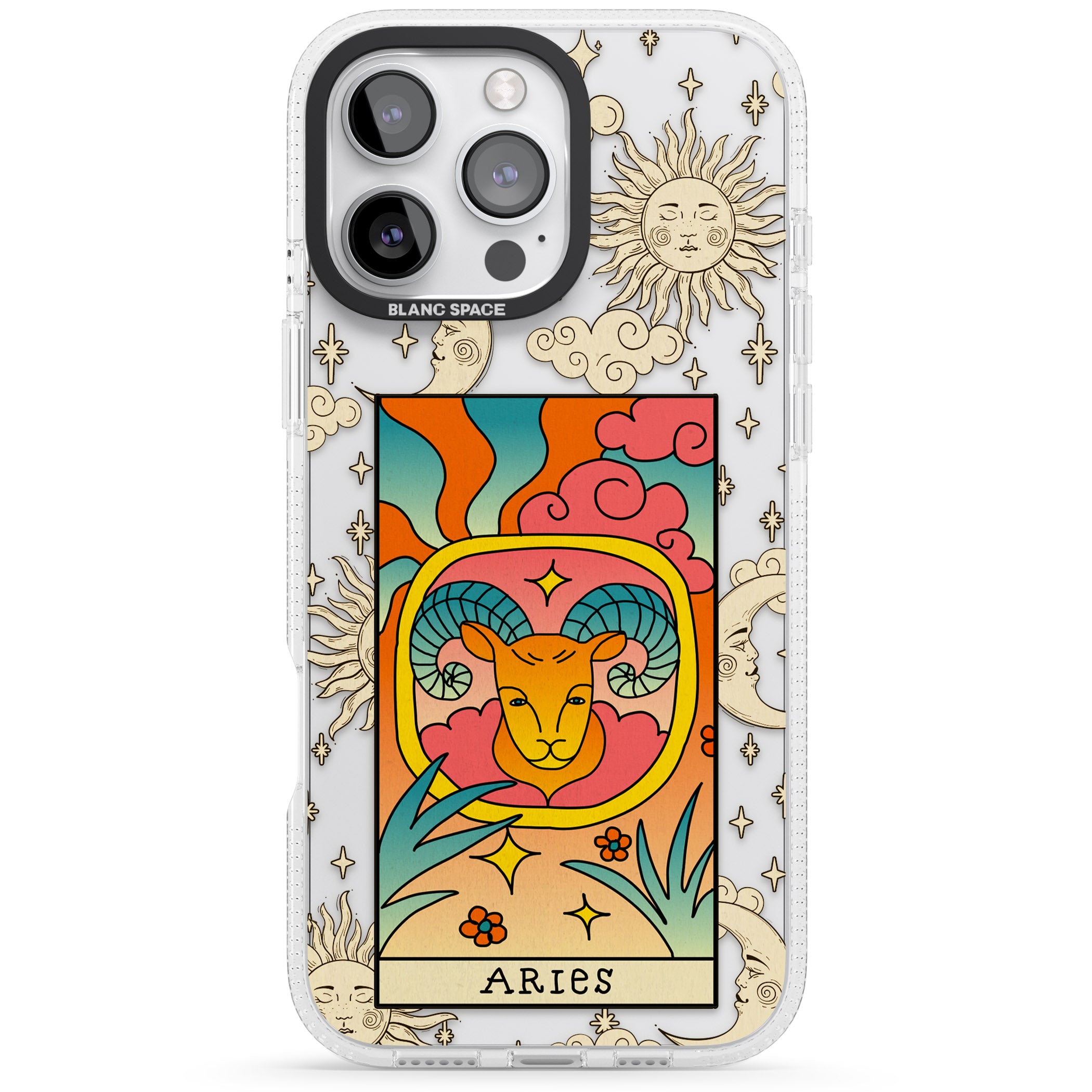 Celestial Zodiac - Aries iPhone 16 Pro Max / 16 Pro Clear Case Impact Air - Blanc Space
