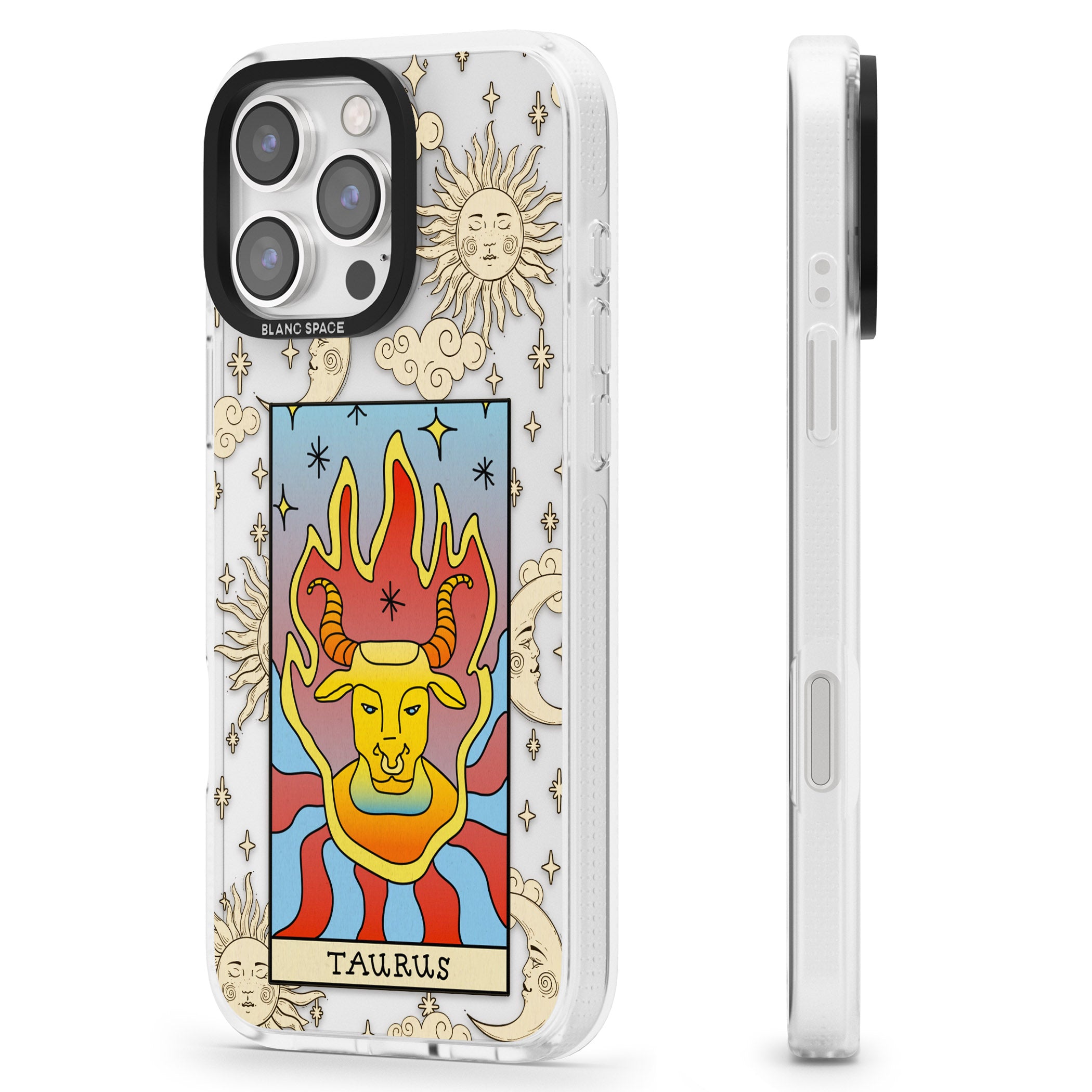 Celestial Zodiac - Taurus iPhone 16 Pro Max / 16 Pro Clear Case Impact Air - Blanc Space