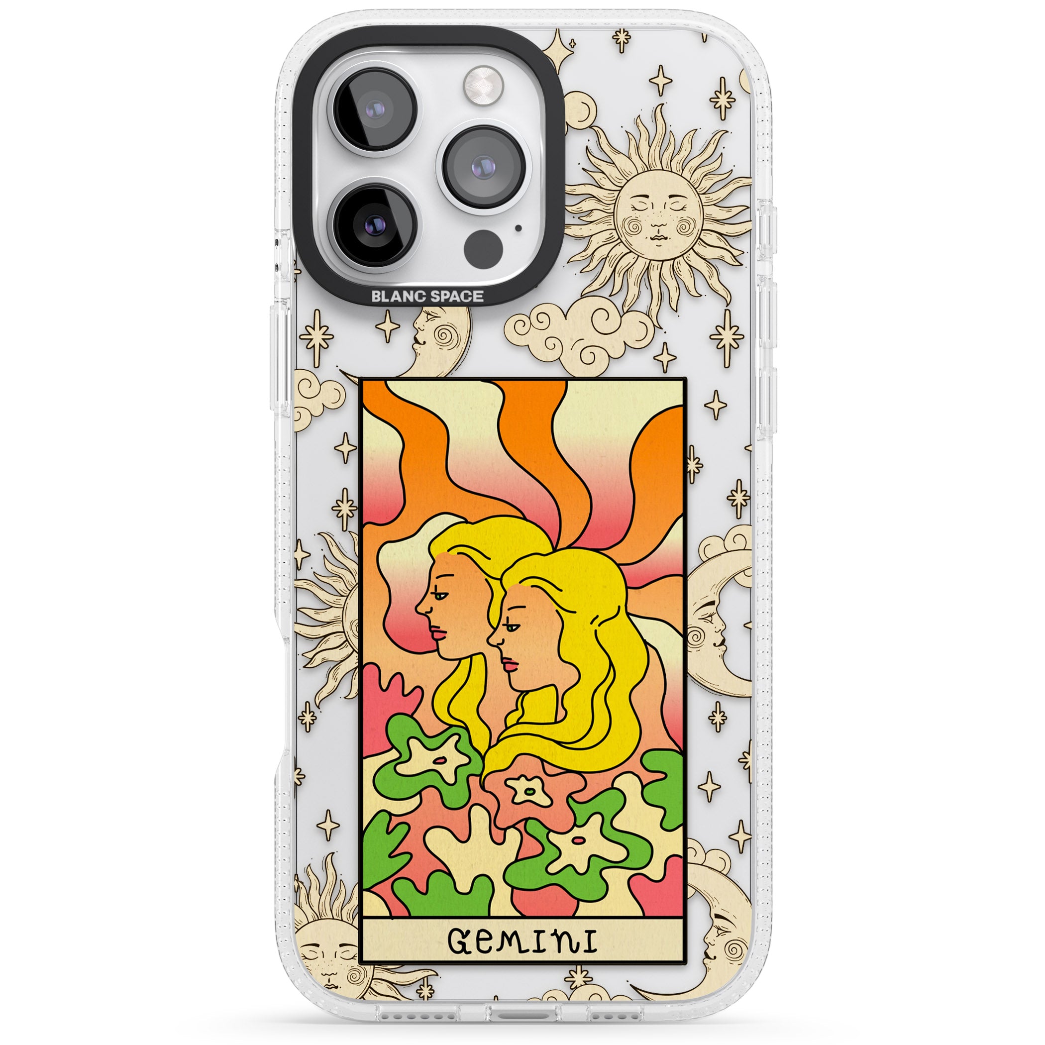 Celestial Zodiac - Gemini iPhone 16 Pro Max / 16 Pro Clear Case Impact Air - Blanc Space