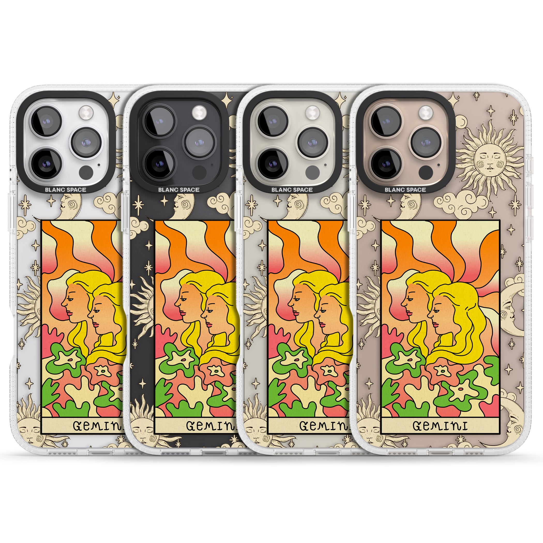 Celestial Zodiac - Gemini iPhone 16 Pro Max / 16 Pro Clear Case Impact Air - Blanc Space