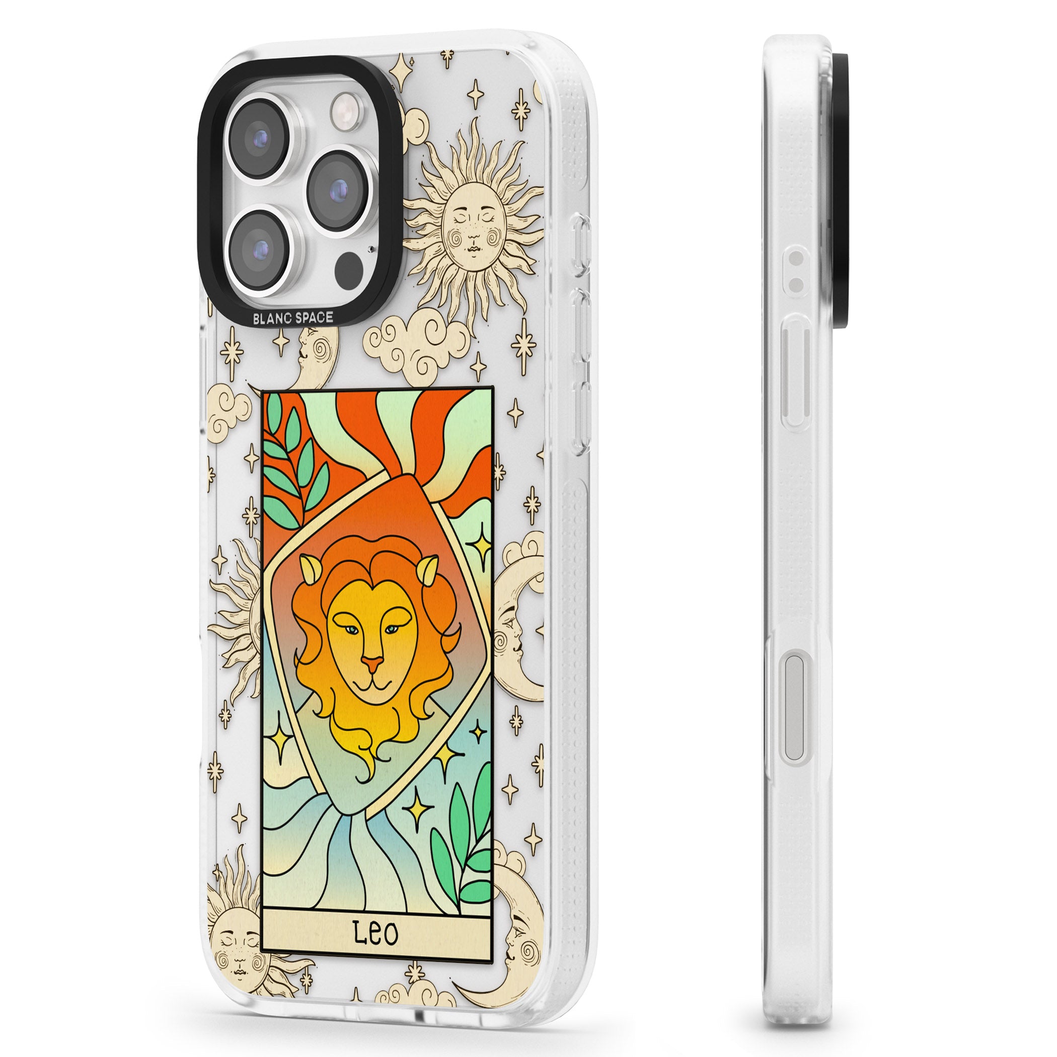 Celestial Zodiac - Leo iPhone 16 Pro Max / 16 Pro Clear Case Impact Air - Blanc Space