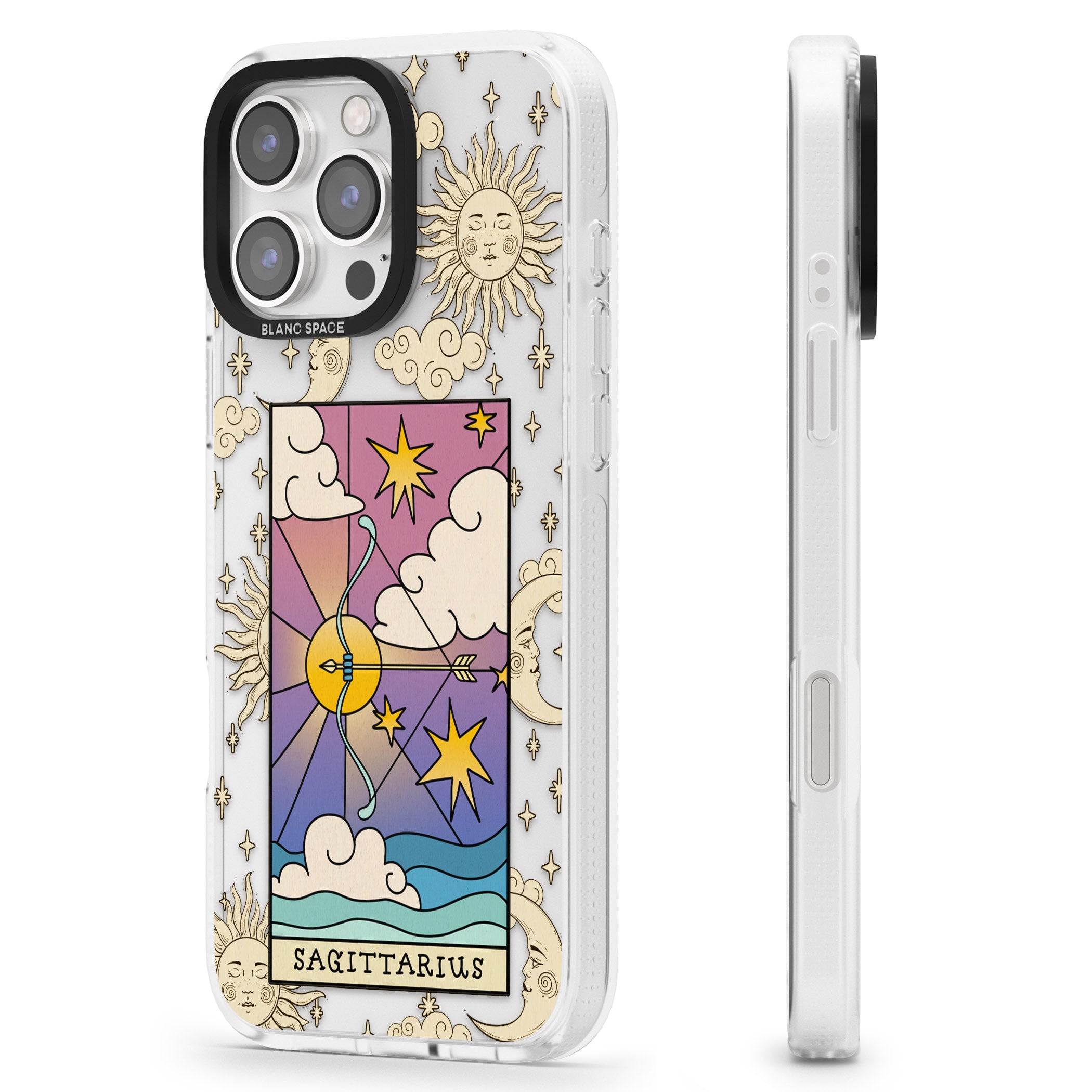 Celestial Zodiac - Sagittarius iPhone 16 Pro Max / 16 Pro Clear Case Impact Air - Blanc Space