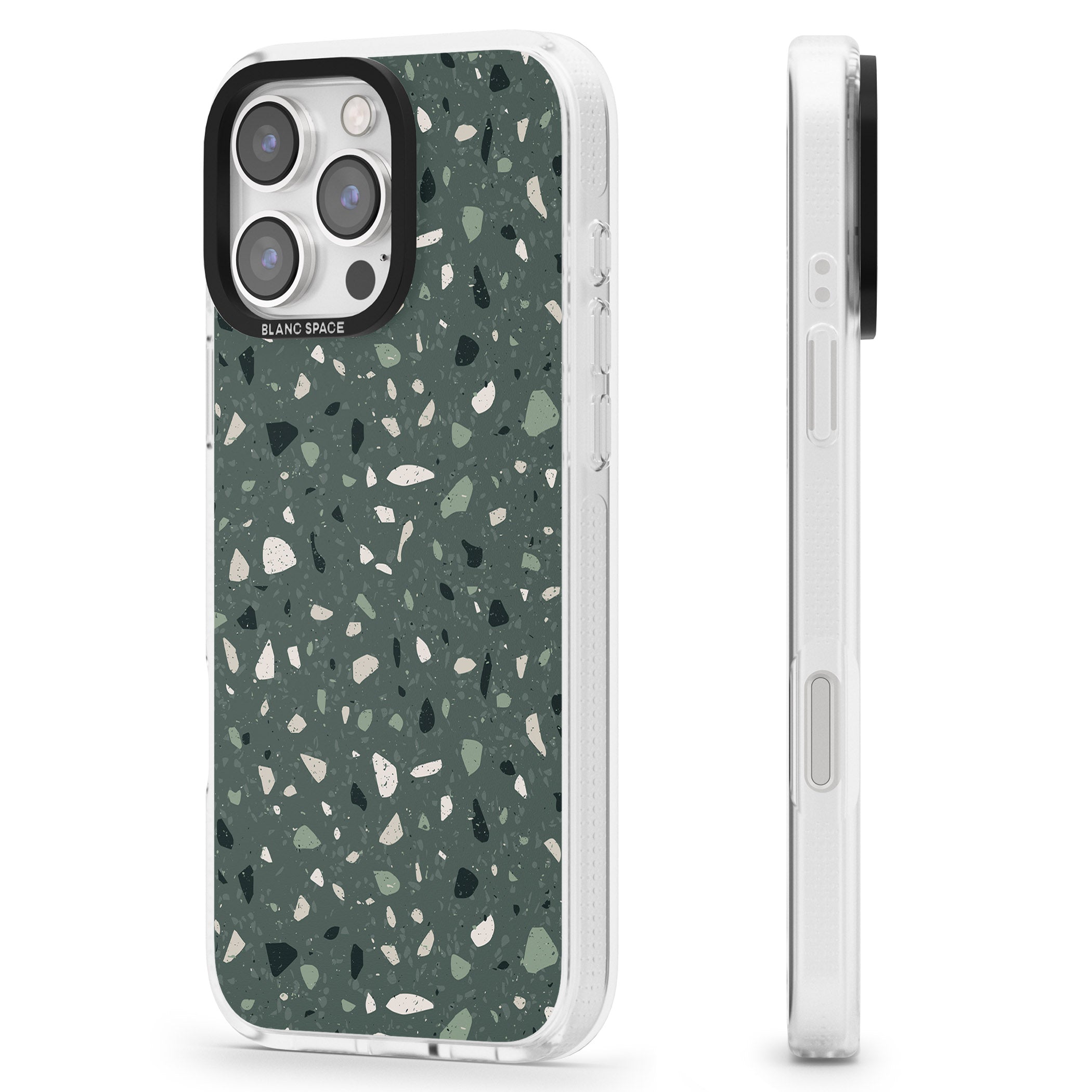 Green & Cream Terrazzo Pattern iPhone 16 Pro Max / 16 Pro Clear Case Impact Air - Blanc Space