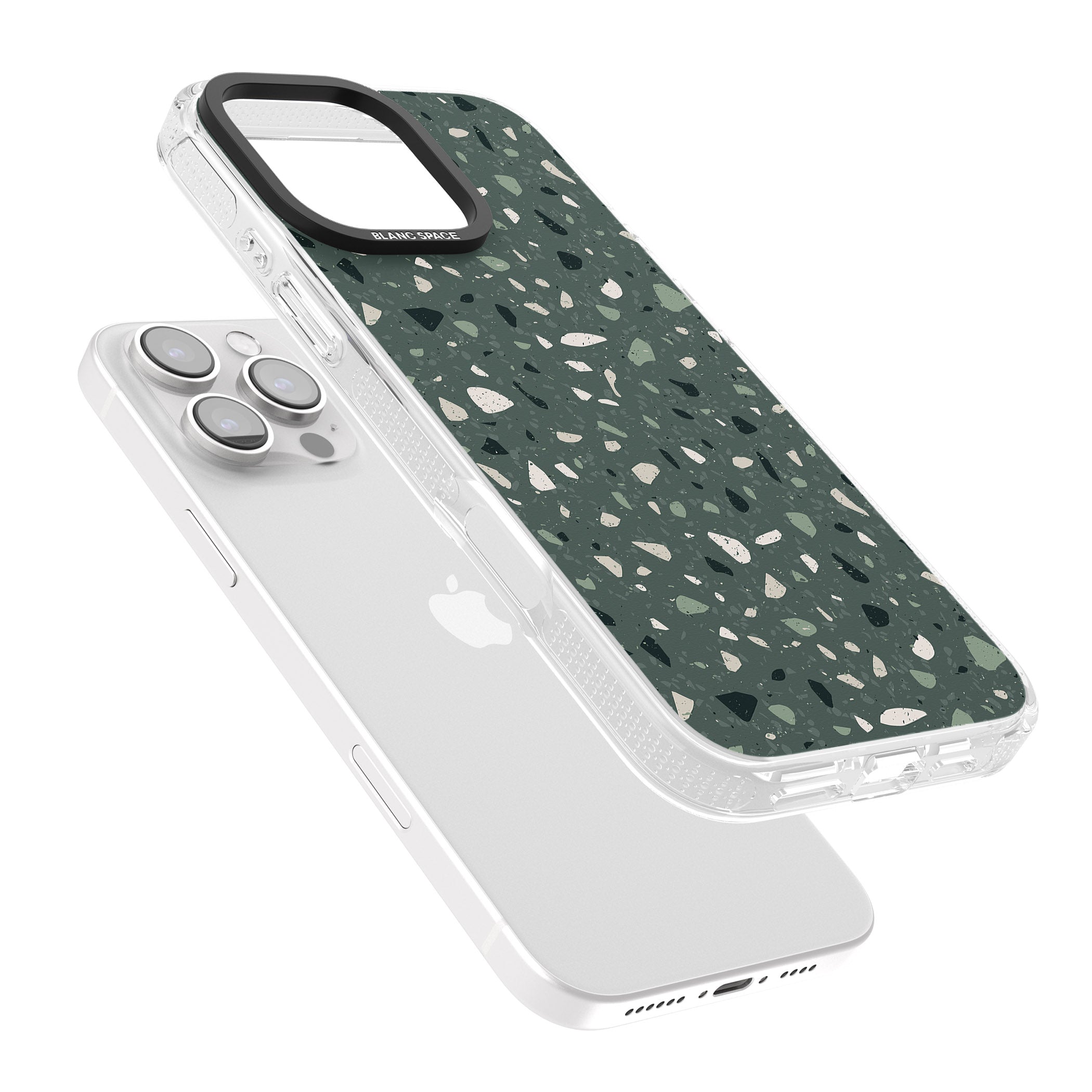 Green & Cream Terrazzo Pattern iPhone 16 Pro Max / 16 Pro Clear Case Impact Air - Blanc Space