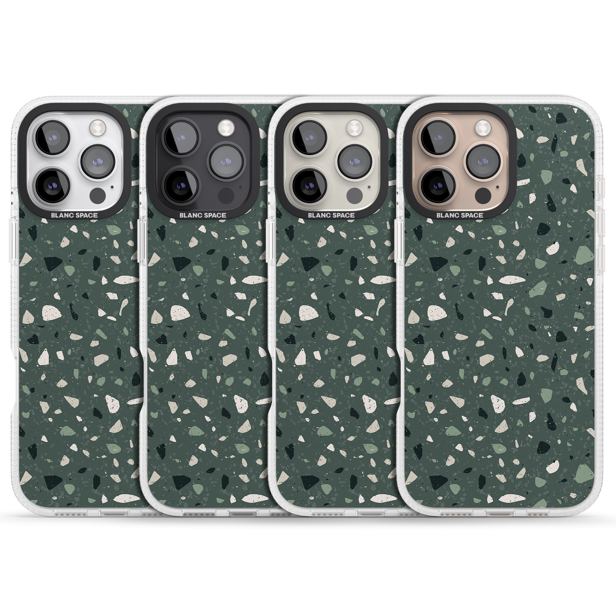 Green & Cream Terrazzo Pattern iPhone 16 Pro Max / 16 Pro Clear Case Impact Air - Blanc Space