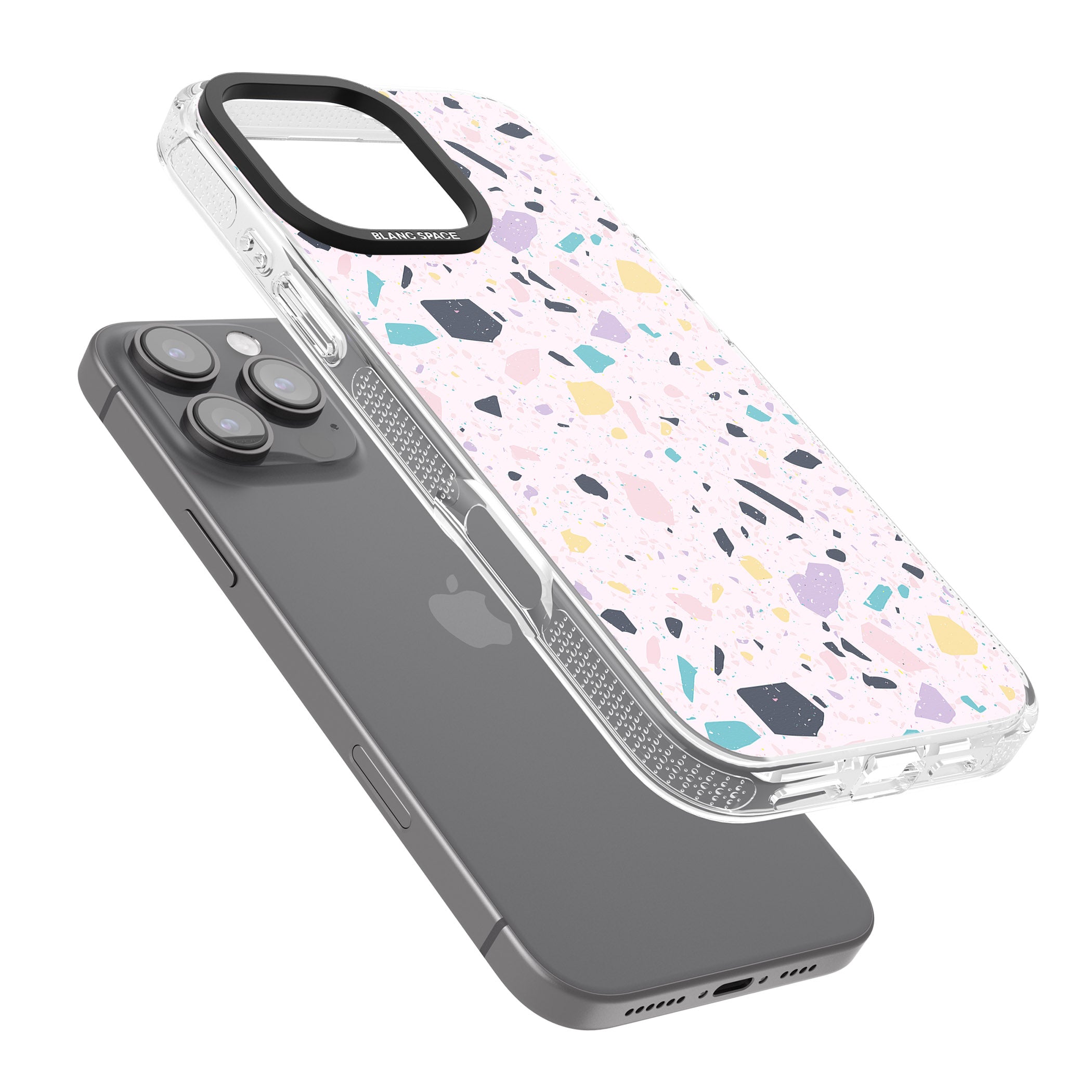 Pink, Purple & Turquoise Terrazzo Pattern iPhone 16 Pro Max / 16 Pro Clear Case Impact Air - Blanc Space