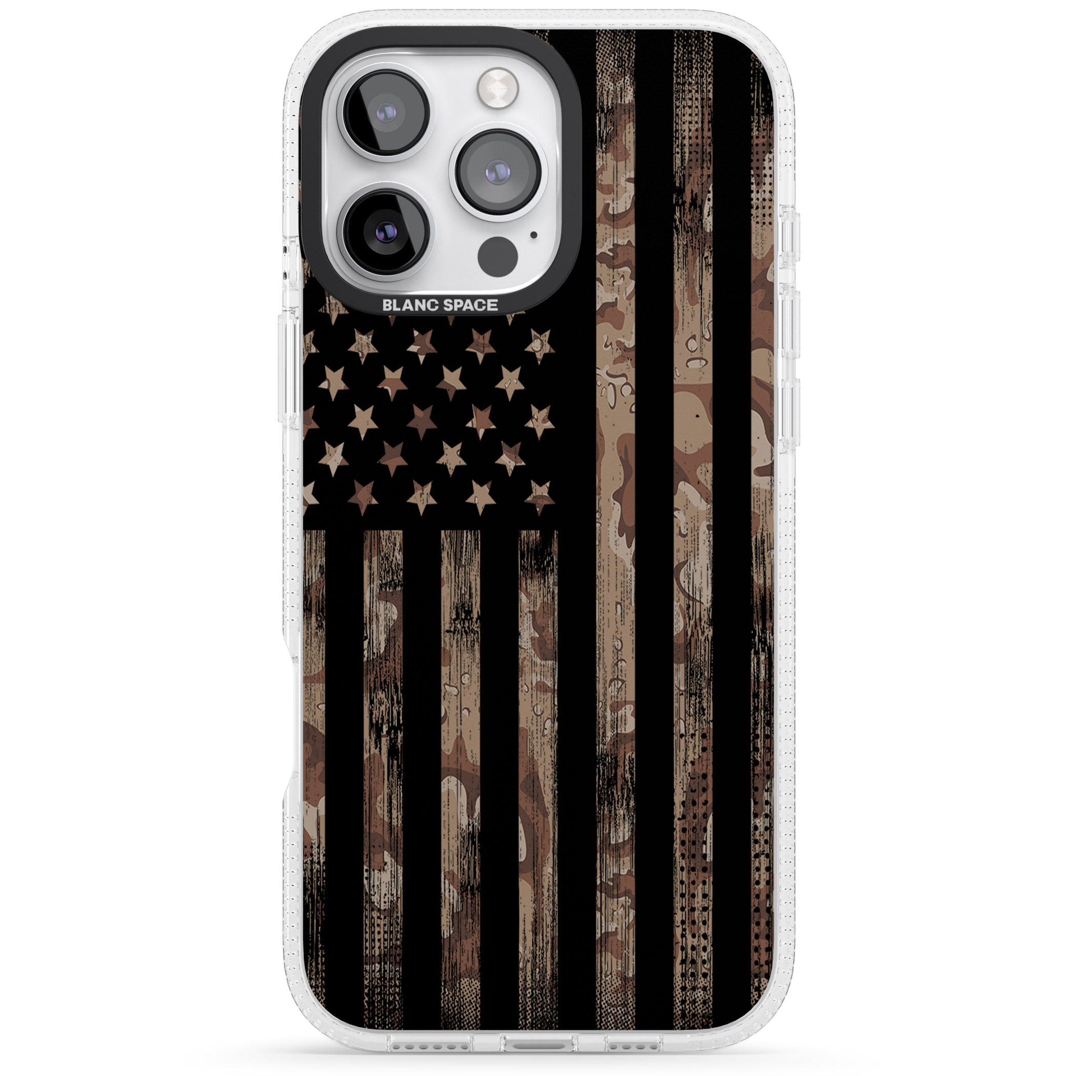 Desert Camo US Flag iPhone 16 Pro Max / 16 Pro Clear Case Impact Air - Blanc Space