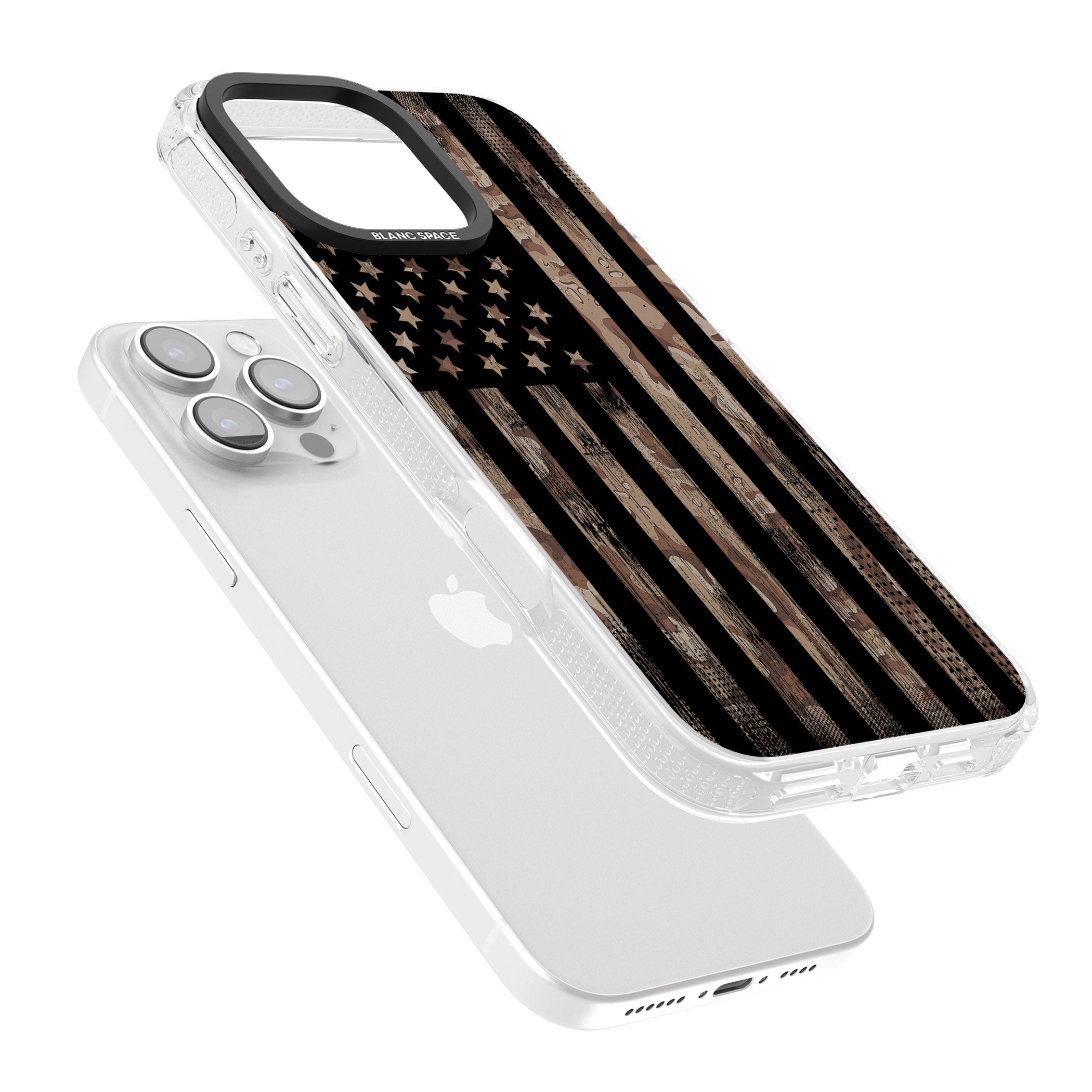 Desert Camo US Flag iPhone 16 Pro Max / 16 Pro Clear Case Impact Air - Blanc Space