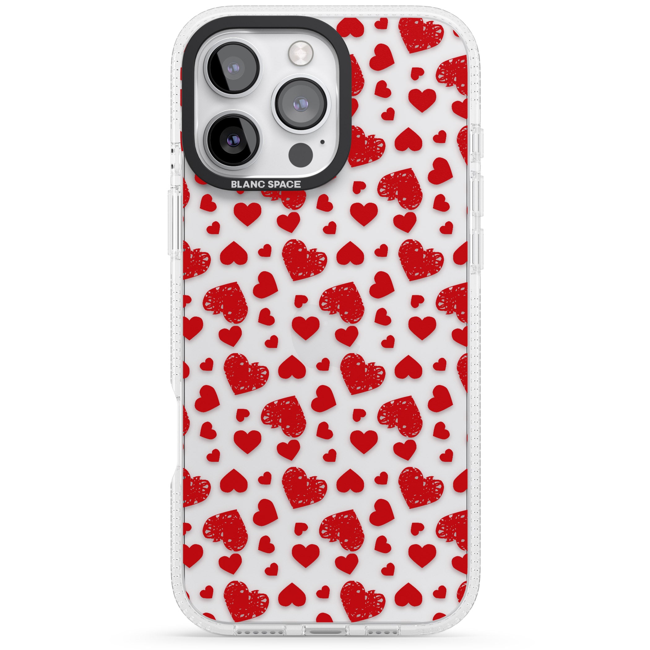 Sketched Heart Pattern iPhone 16 Pro Max / 16 Pro Clear Case Impact Air - Blanc Space