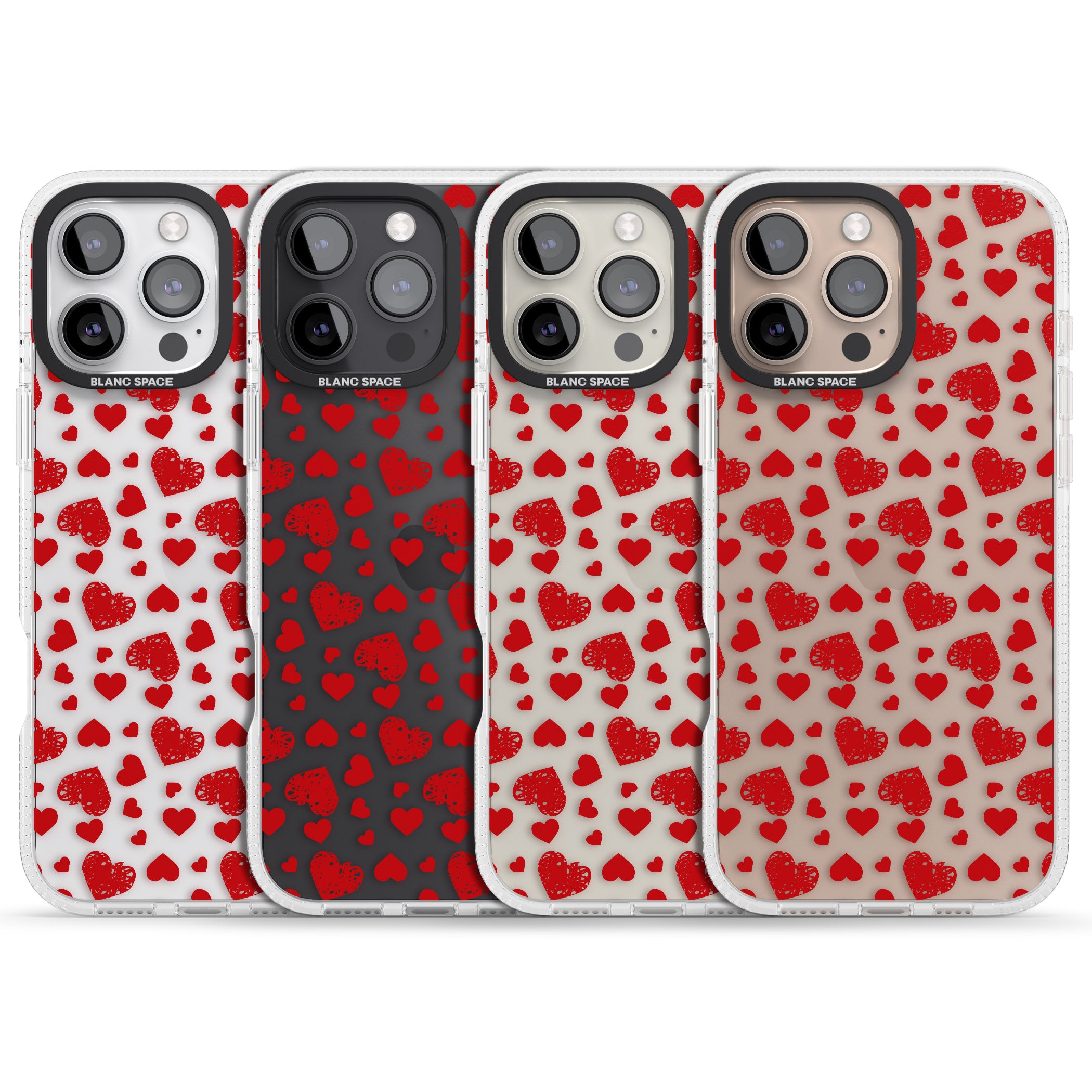 Sketched Heart Pattern iPhone 16 Pro Max / 16 Pro Clear Case Impact Air - Blanc Space