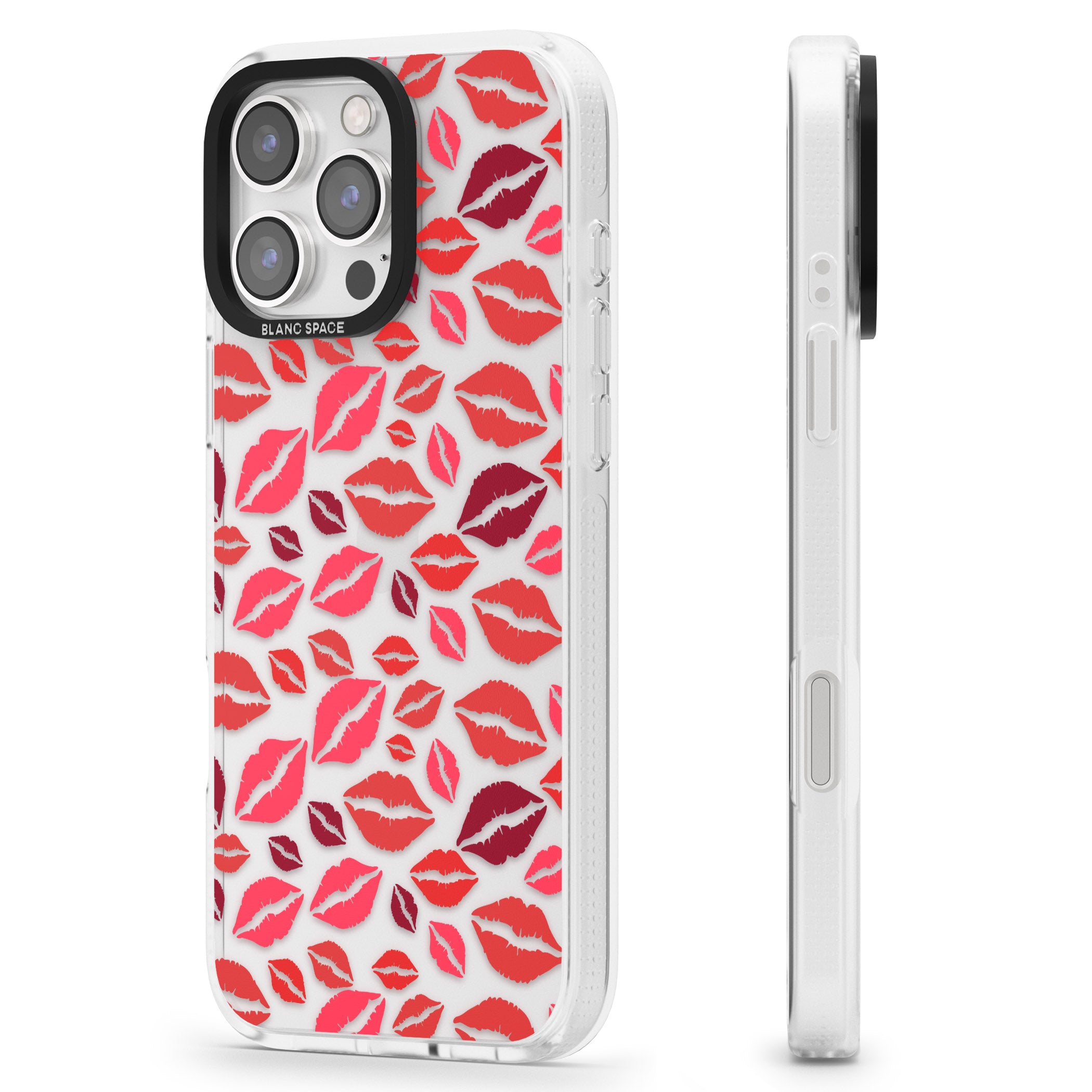 Lips Pattern iPhone 16 Pro Max / 16 Pro Clear Case Impact Air - Blanc Space