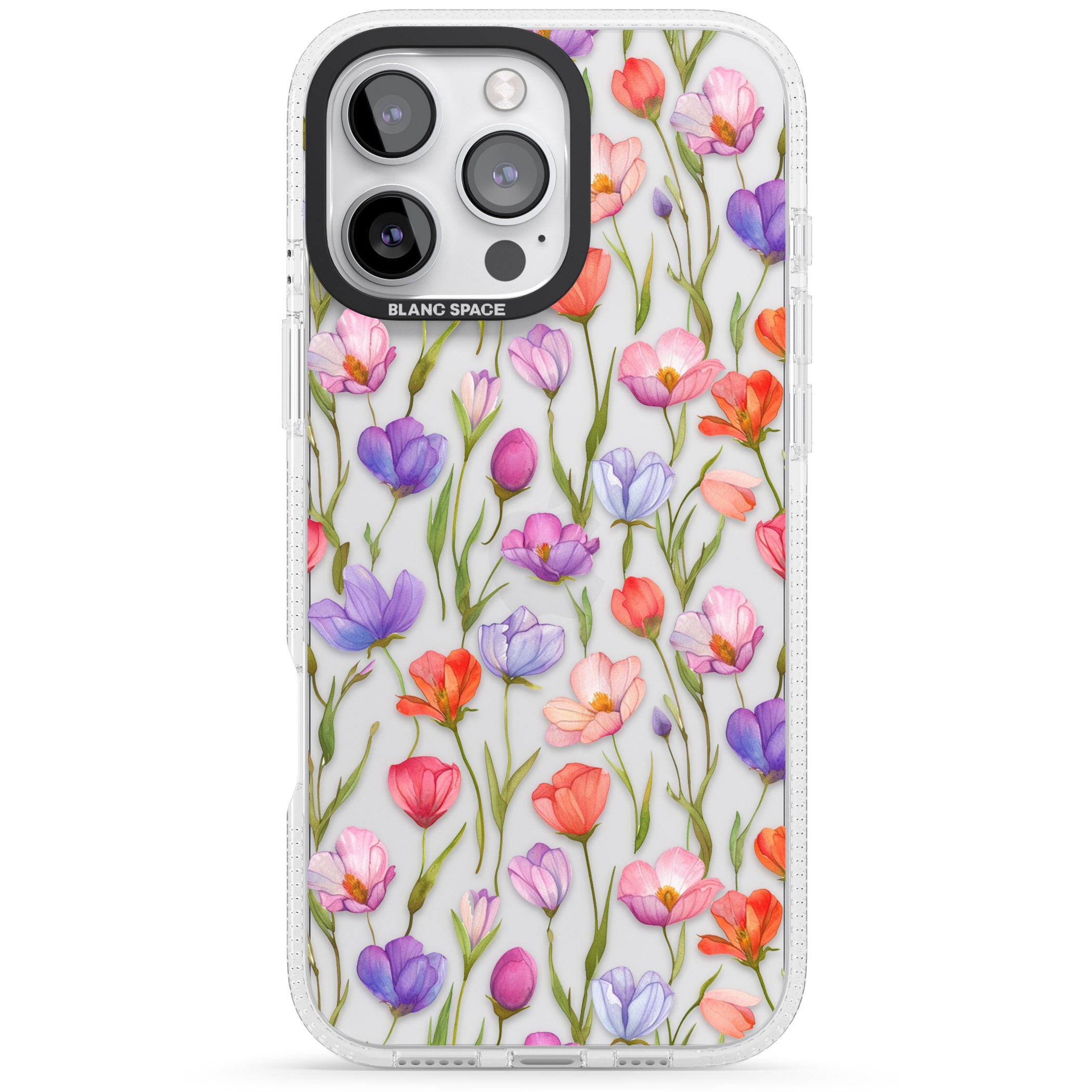 Red, Pink & Purple Flowers iPhone 16 Pro Max / 16 Pro Clear Case Impact Air - Blanc Space