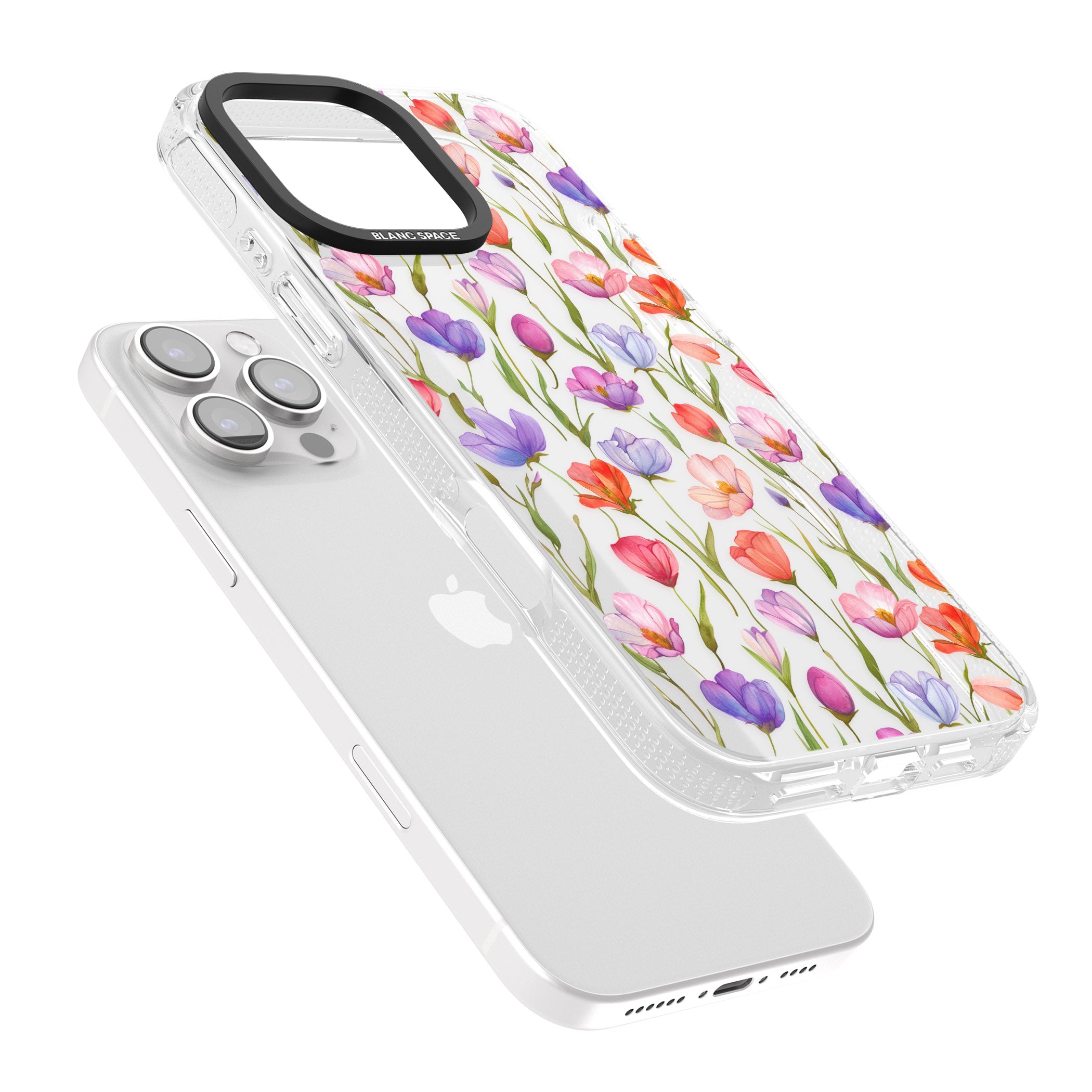 Red, Pink & Purple Flowers iPhone 16 Pro Max / 16 Pro Clear Case Impact Air - Blanc Space