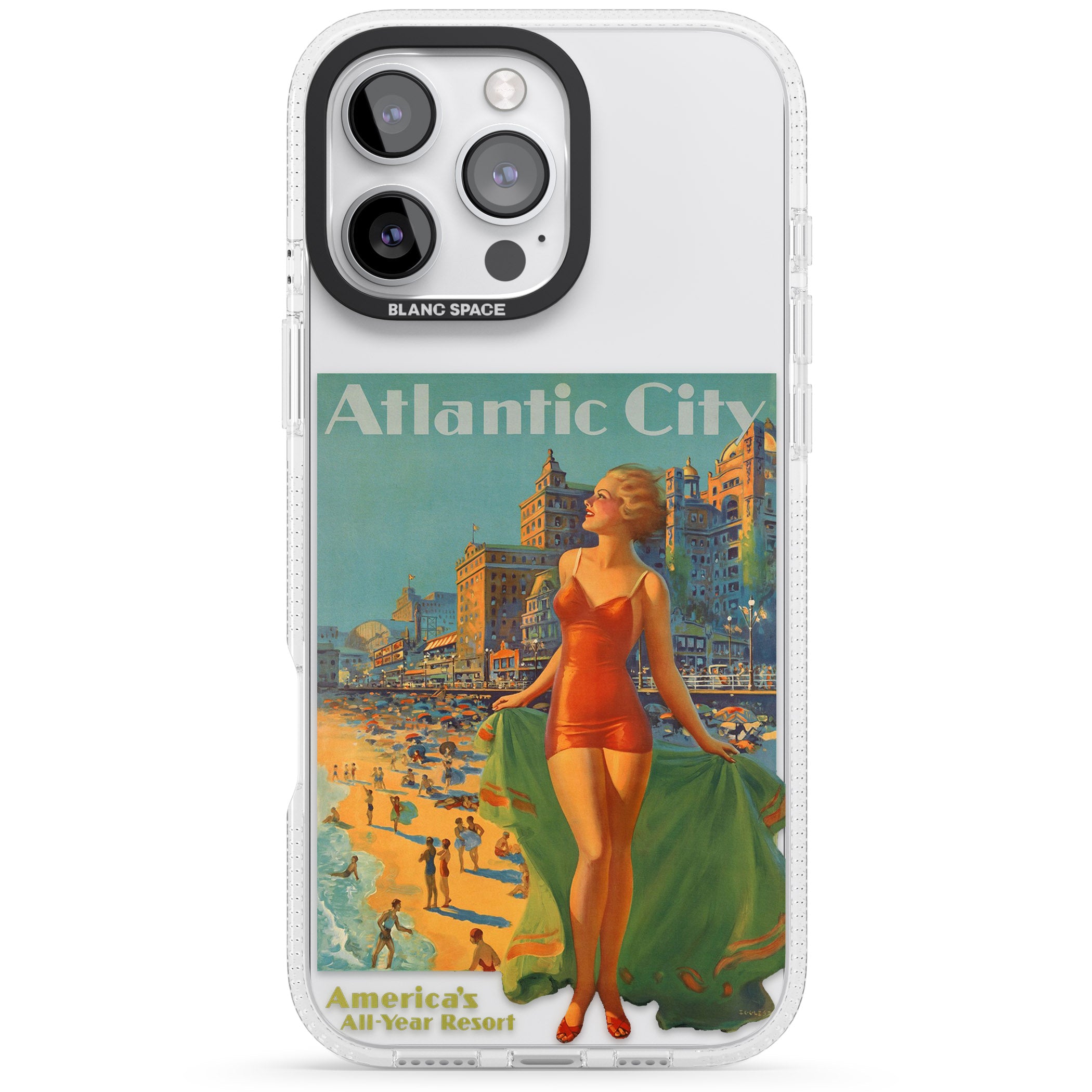Atlantic City Vacation Poster iPhone 16 Pro Max / 16 Pro Clear Case Impact Air - Blanc Space