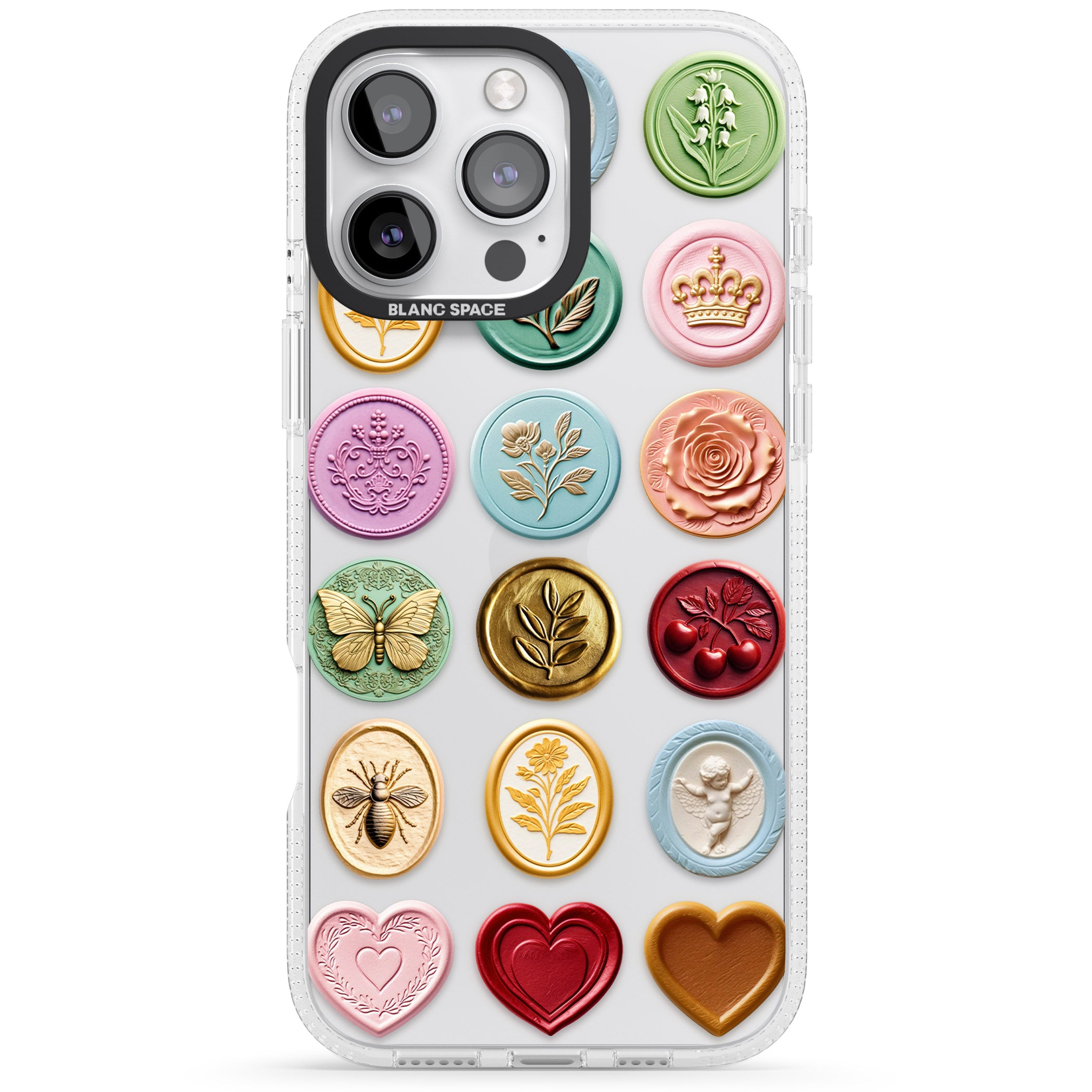 Vintage Wax Seal pattern iPhone 16 Pro Max / 16 Pro Clear Case Impact Air - Blanc Space