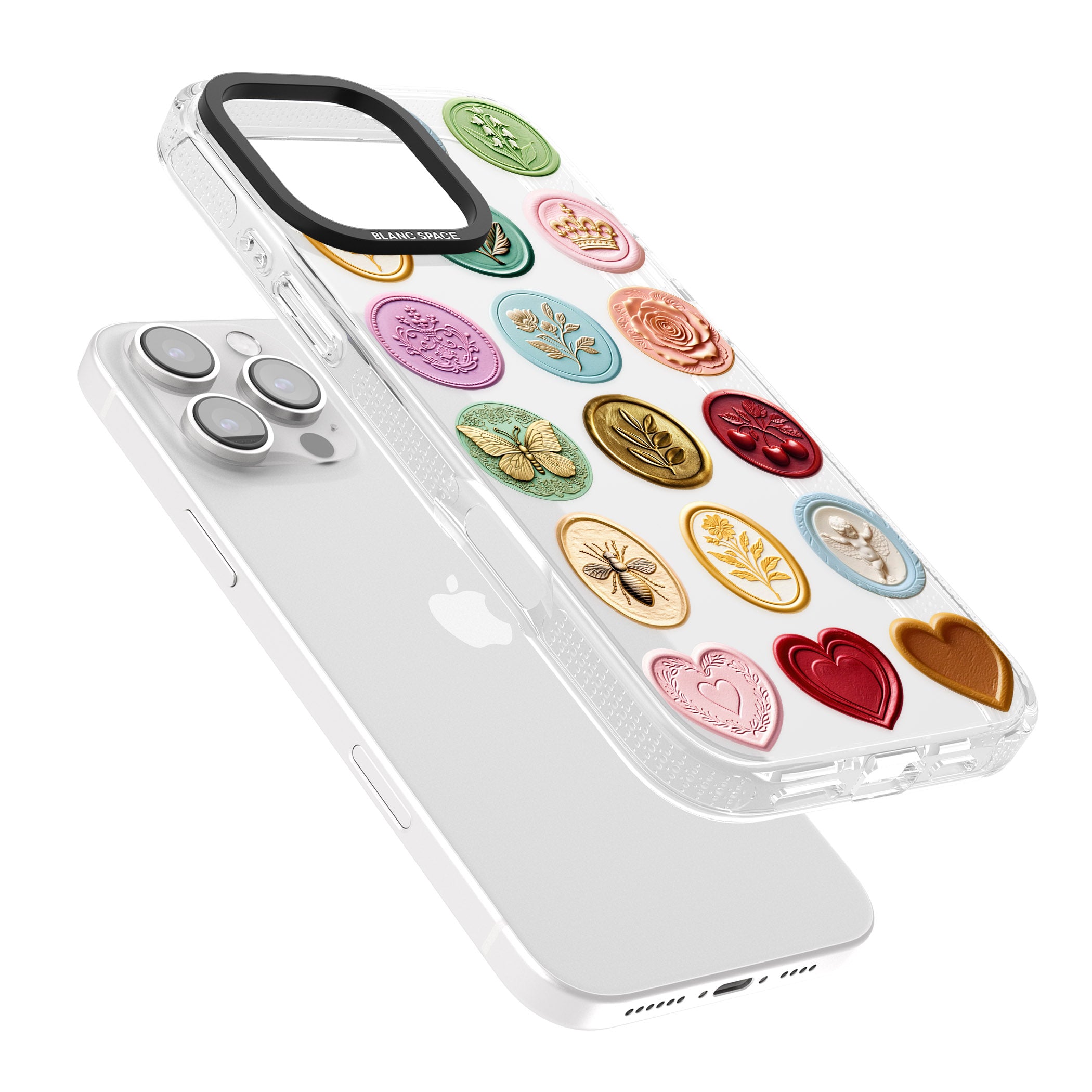 Vintage Wax Seal pattern iPhone 16 Pro Max / 16 Pro Clear Case Impact Air - Blanc Space