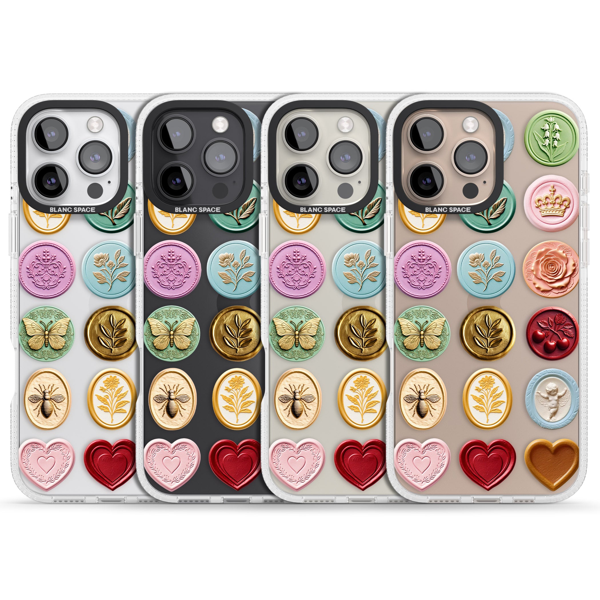 Vintage Wax Seal pattern iPhone 16 Pro Max / 16 Pro Clear Case Impact Air - Blanc Space