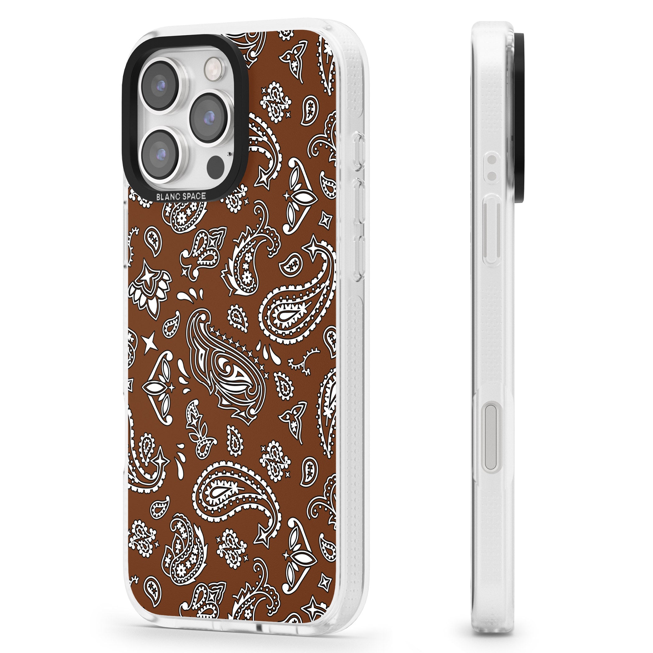 Brown Bandana iPhone 16 Pro Max / 16 Pro Clear Case Impact Air - Blanc Space