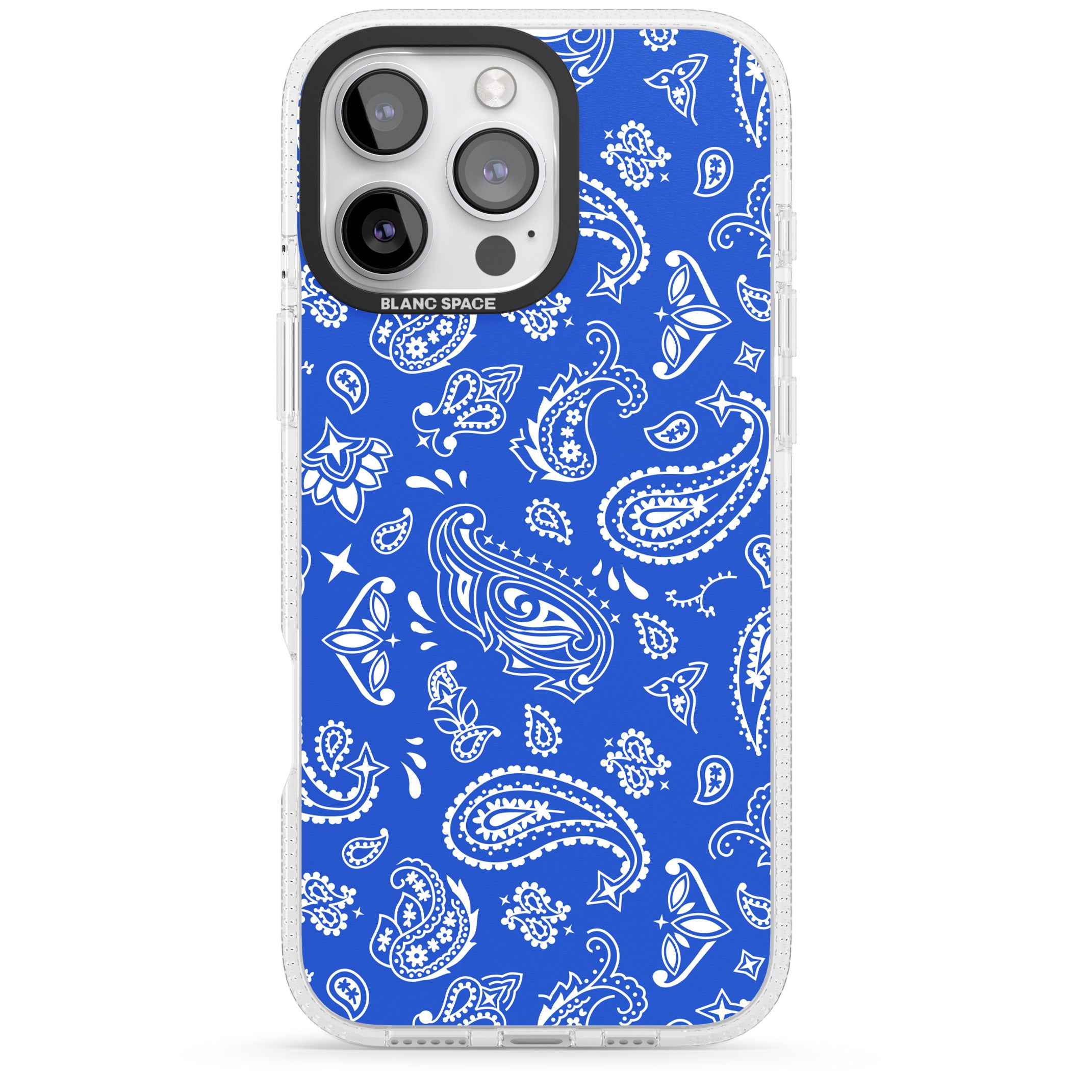 Blue Bandana iPhone 16 Pro Max / 16 Pro Clear Case Impact Air - Blanc Space