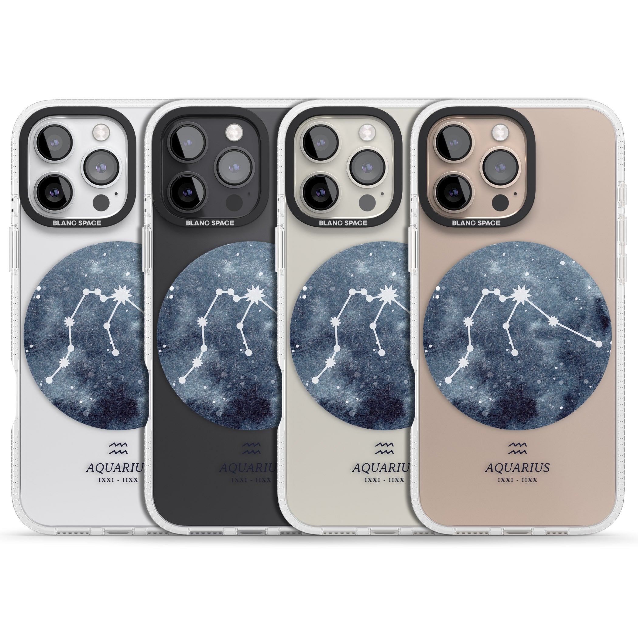 Aquarius Zodiac Transparent Design - Blue iPhone 16 Pro Max / 16 Pro Clear Case Impact Air - Blanc Space