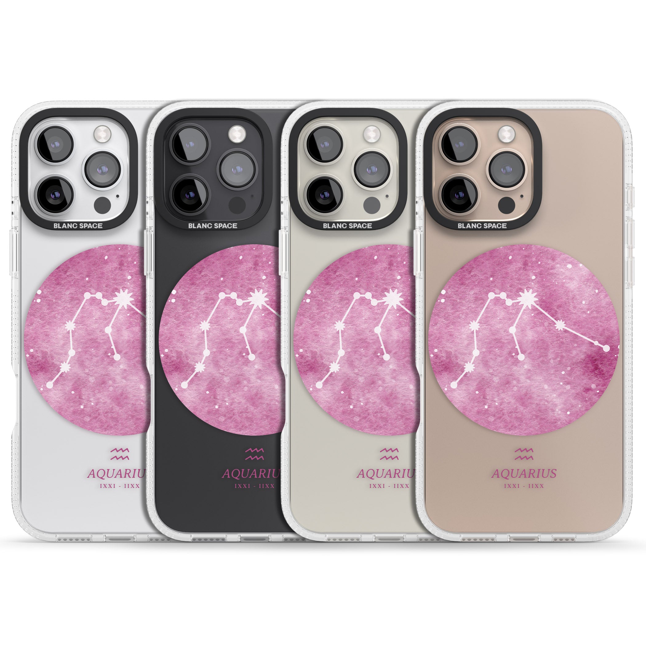 Aquarius Zodiac Transparent Design - Pink iPhone 16 Pro Max / 16 Pro Clear Case Impact Air - Blanc Space