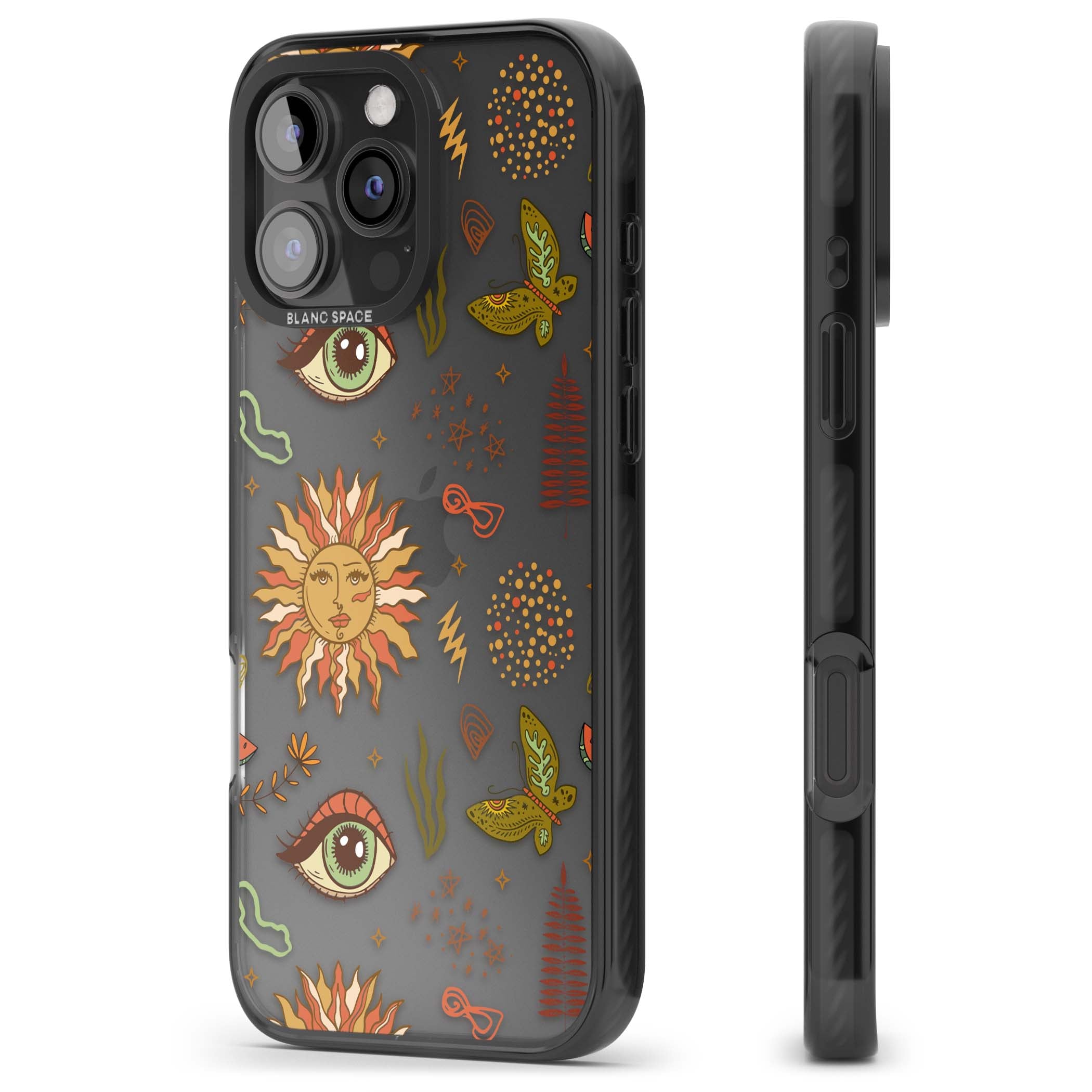 Elevate Your Phone'S Style With This Boho Celestial Sun & Eye Phone Case, Featuring A Mystical Blend Of Suns, All-Seeing Eyes, Butterflies, Stars, And