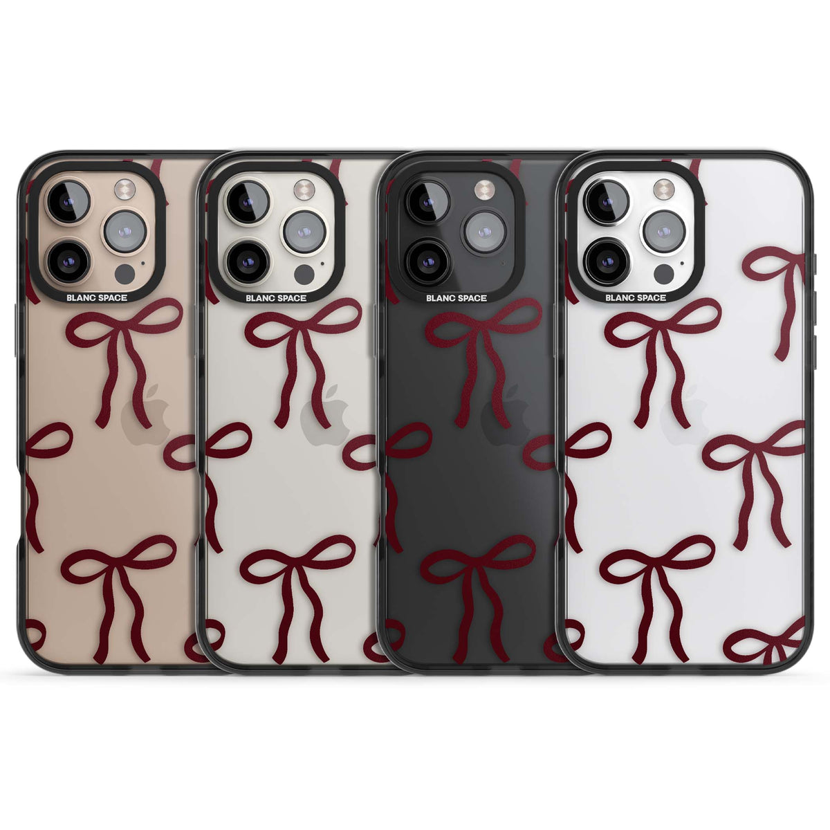 Burgundy Bows coquette iPhone case featuring hand-drawn burgundy red bows on a clear background | Black Impact case for iPhone 16 Pro, iPhone 16 Pro Max