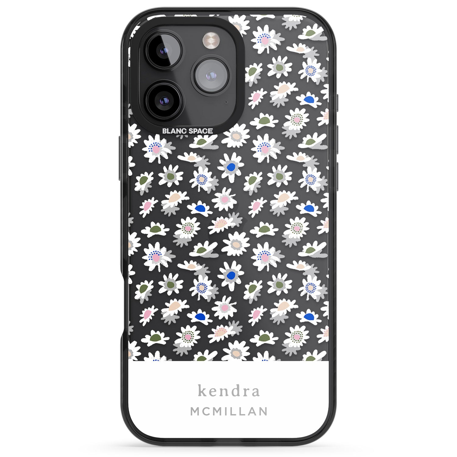 iPhone 16 Pro Max Personalised Grey & White Daisies Floral Design Black Impact Phone Case