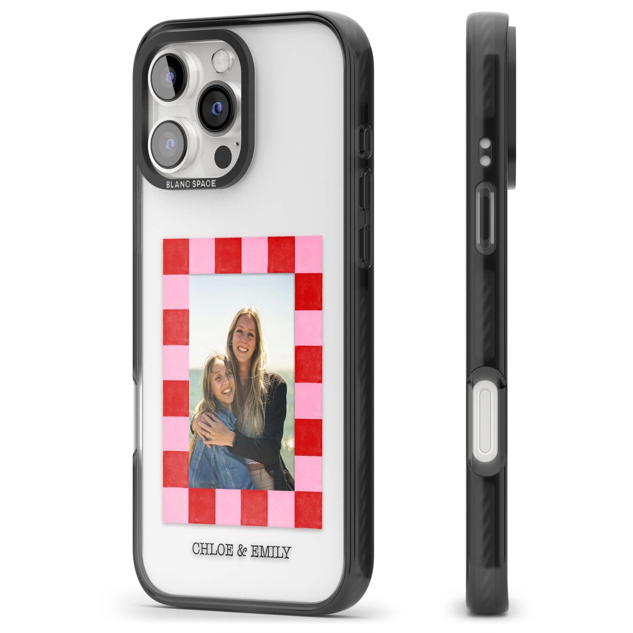 Bubblegum Check Photo for her iPhone case | Black Impact case for iPhone 16 Pro, iPhone 16 Pro Max