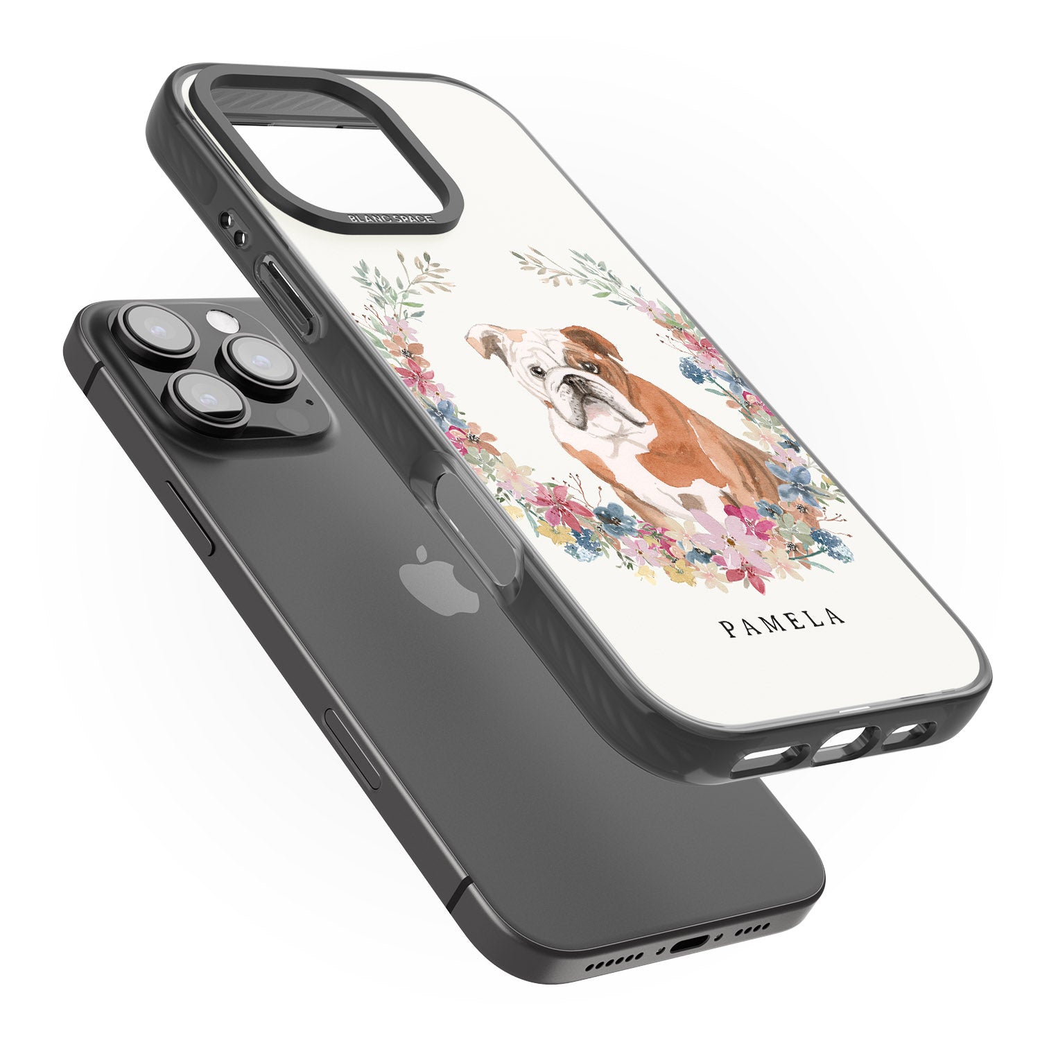 iPhone 16 Pro Max Personalised English Bulldog - Watercolour Dog Portrait Black Impact Phone Case