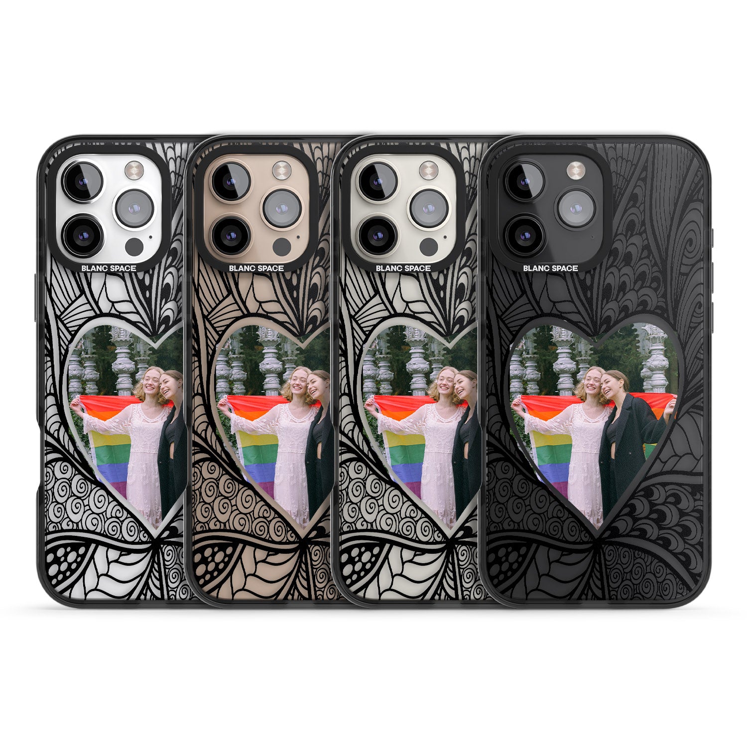 iPhone 16 Pro Max Personalised Henna Heart Photo Case Black Impact Phone Case