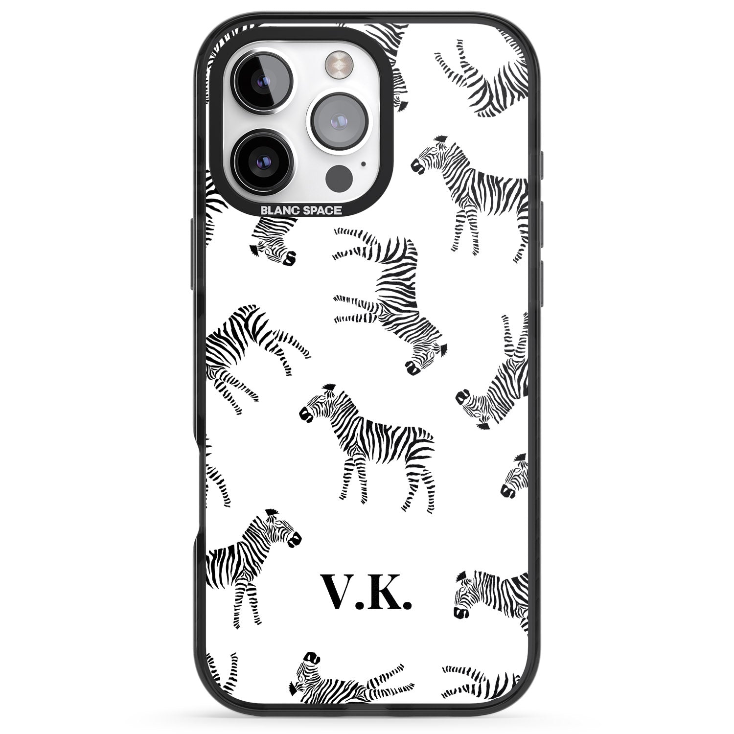 iPhone 16 Pro Max Personalised Zebra Pattern Black Impact Phone Case