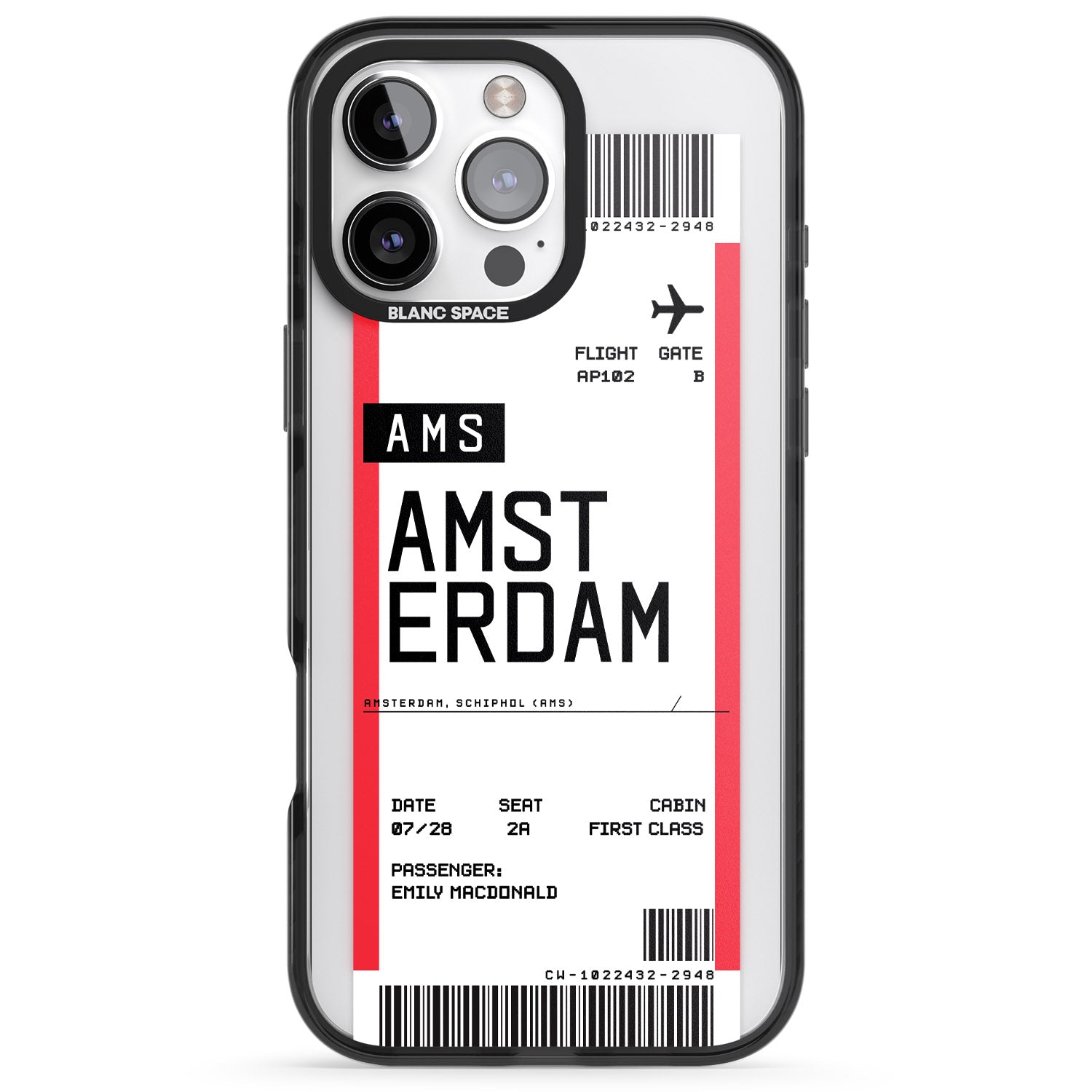 iPhone 16 Pro Max Personalised Amsterdam Boarding Pass Black Impact Phone Case