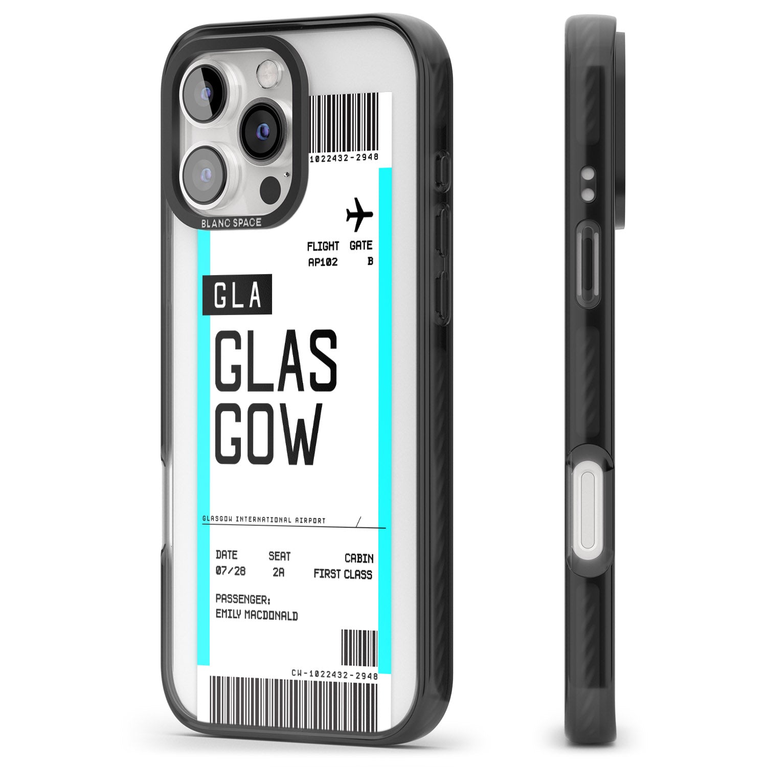 iPhone 16 Pro Max Personalised Glasgow Boarding Pass Black Impact Phone Case