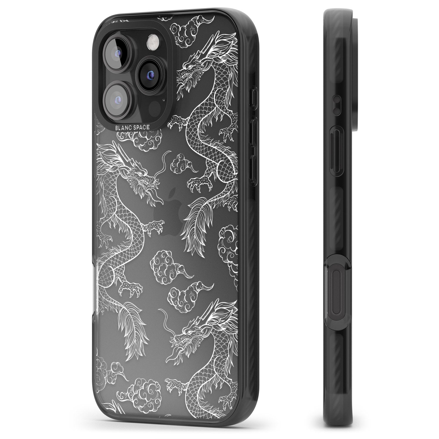 iPhone 16 Pro Max White Dragon Pattern Black Impact Phone Case