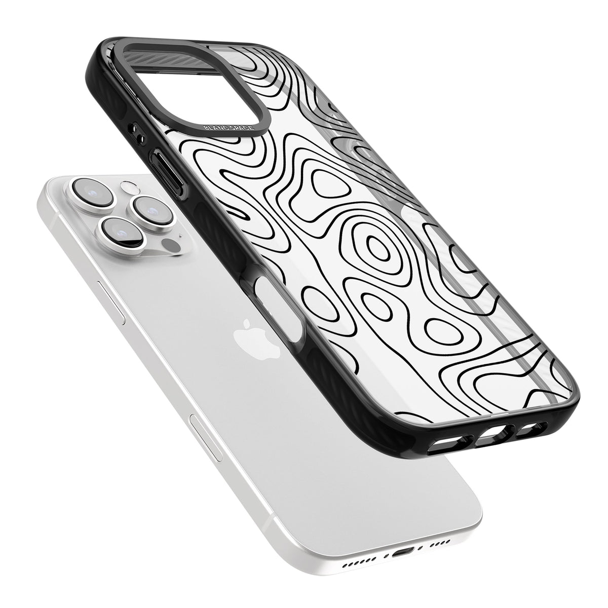 Damascus Steel iPhone 16 Pro / iPhone 16 Pro Max Impact Black Phone Case angled