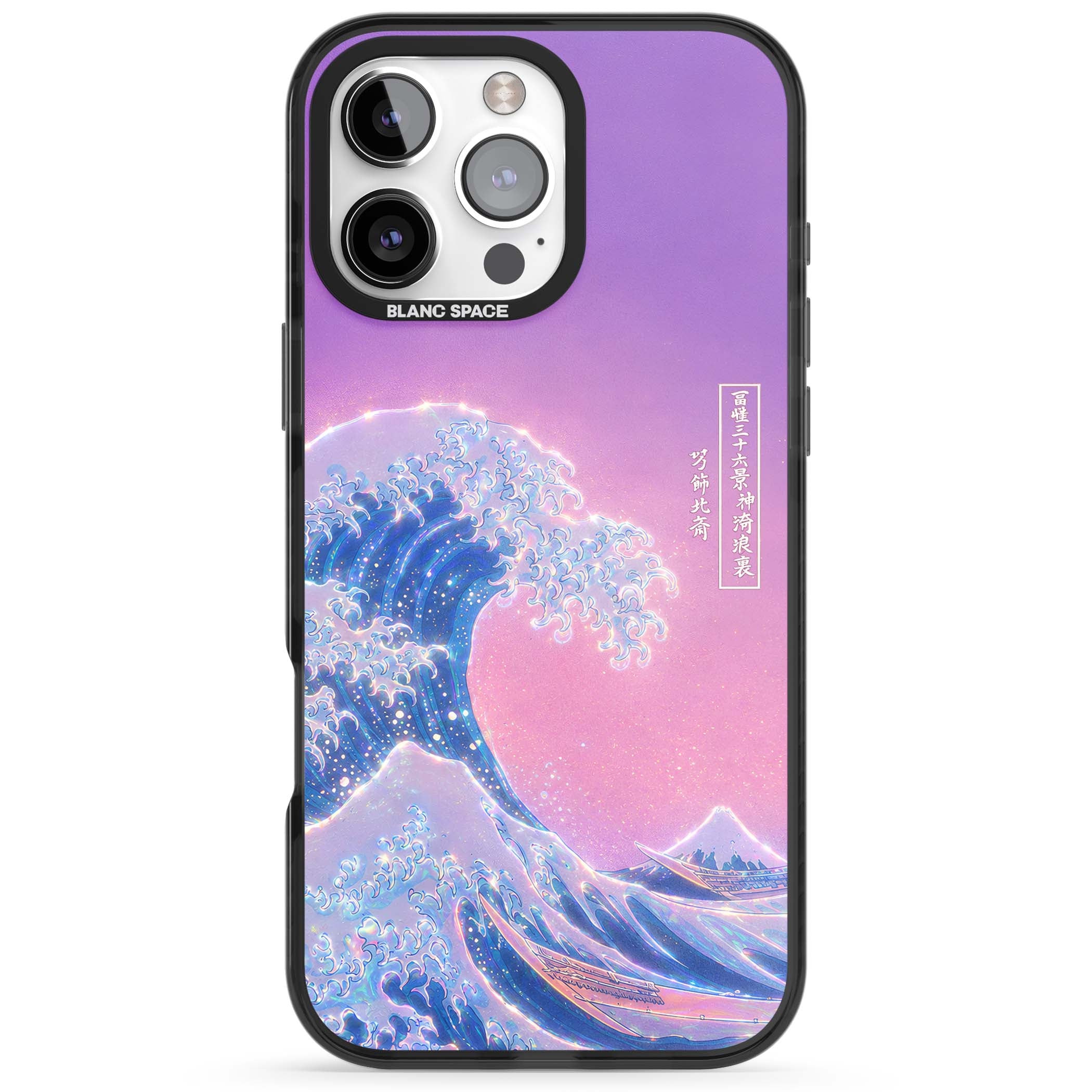 The Great Opal Wave Japanese iPhone case featuring Hokusai's great wave in iridescent pastels with lilac sky and Mou | Black Impact case for iPhone 16 Pro, iPhone 16 Pro Max