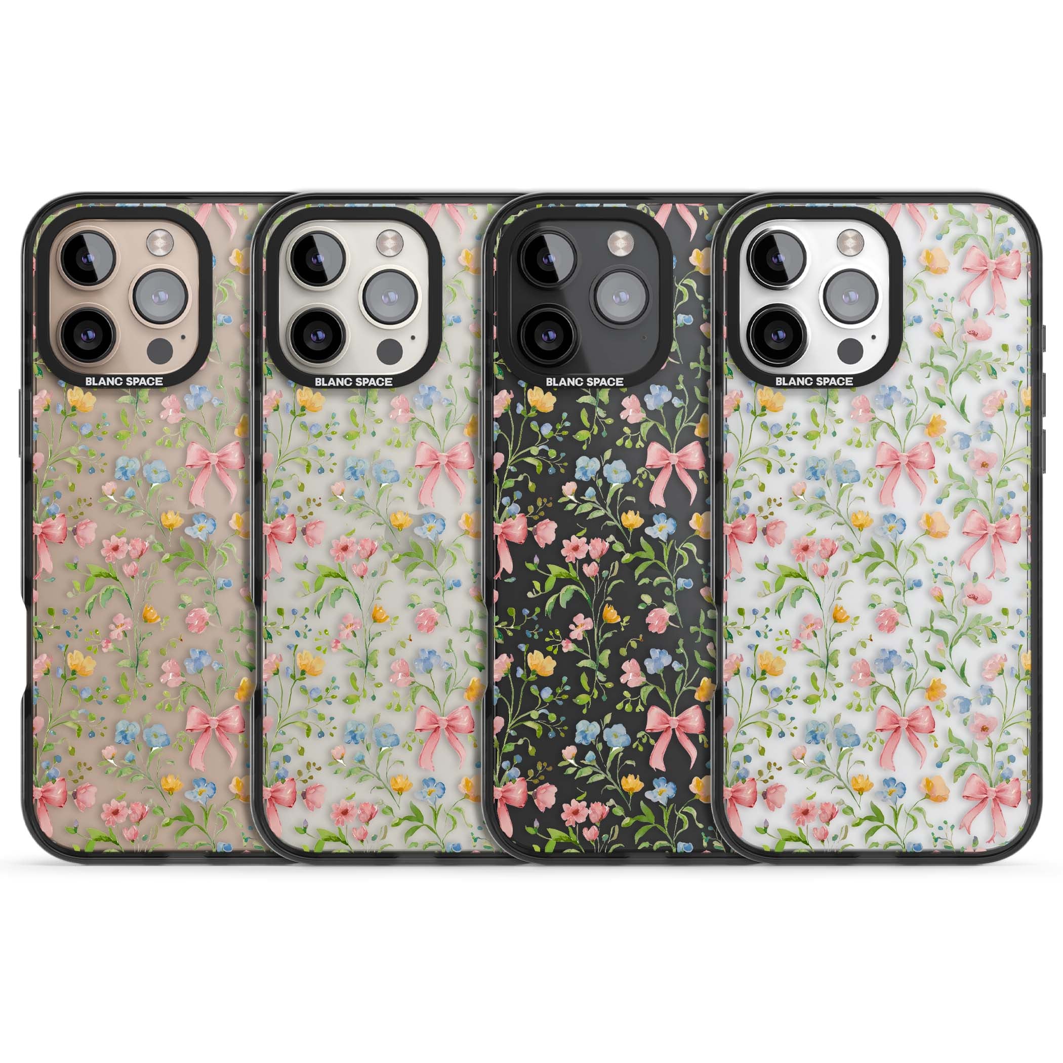 Ribbons & Wildflowers cottagecore iPhone case featuring watercolor wildflowers, pink satin bows, and delicate spring blooms o | Black Impact case for iPhone 16 Pro, iPhone 16 Pro Max