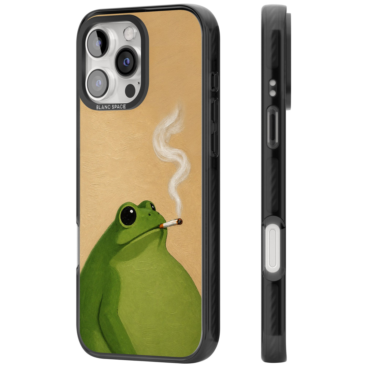 The Smoking Frog iPhone 16 Pro / iPhone 16 Pro Max Impact Black Phone Case side