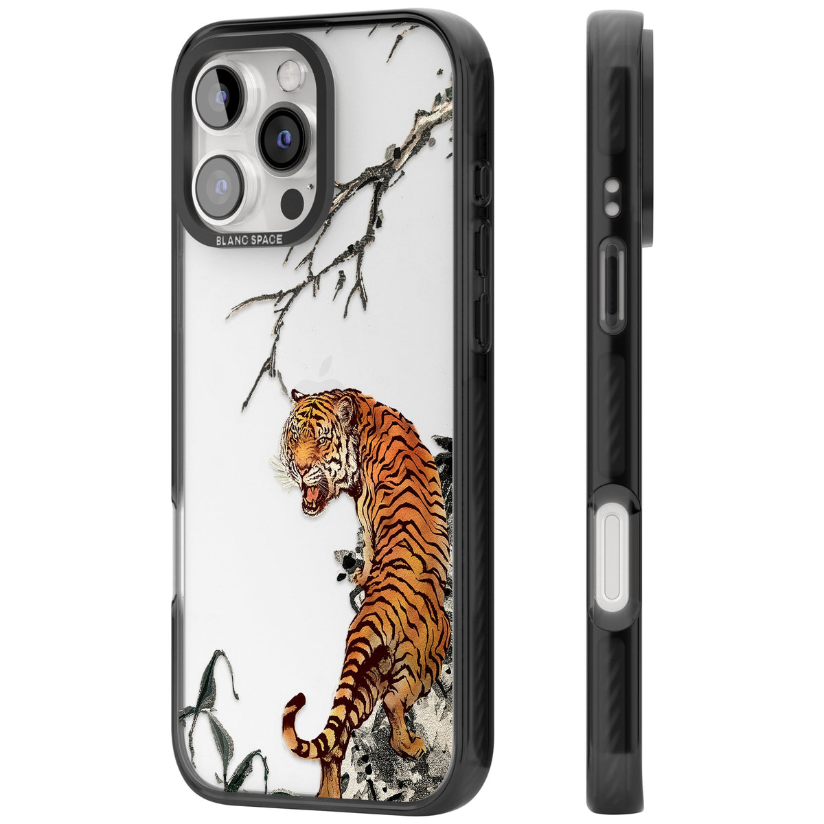 Roaring Tiger iPhone 16 Pro / iPhone 16 Pro Max Impact Black Phone Case side