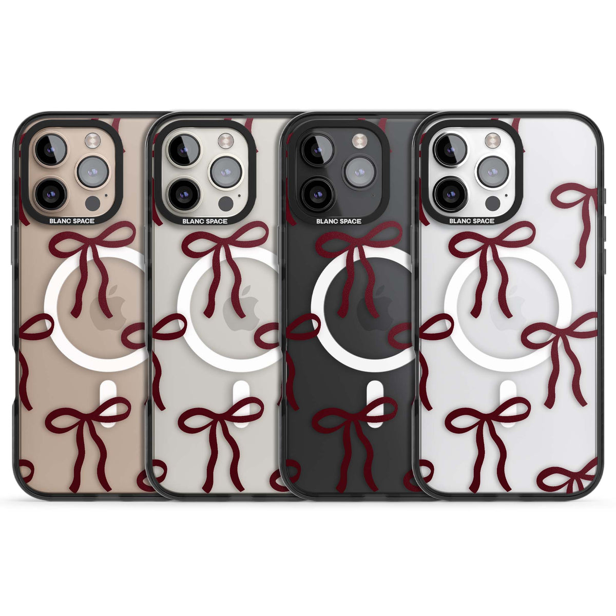 Burgundy Bows coquette iPhone case featuring hand-drawn burgundy red bows on a clear background | Black Impact Magsafe case for iPhone 16 Pro, iPhone 16 Pro Max