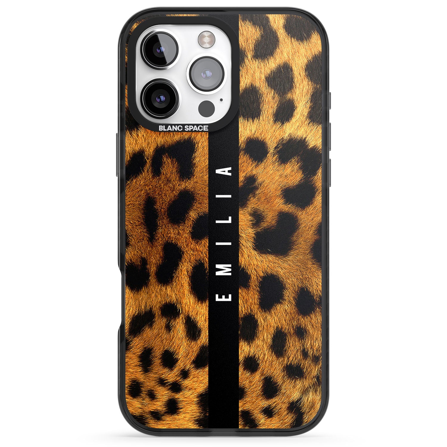 iPhone 16 Pro Max Personalised Leopard Print Black Impact Phone Case
