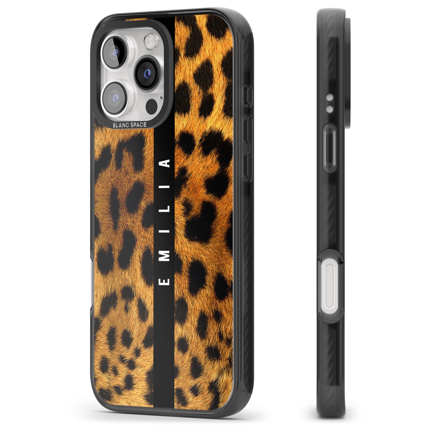 iPhone 16 Pro Max Personalised Leopard Print Black Impact Phone Case