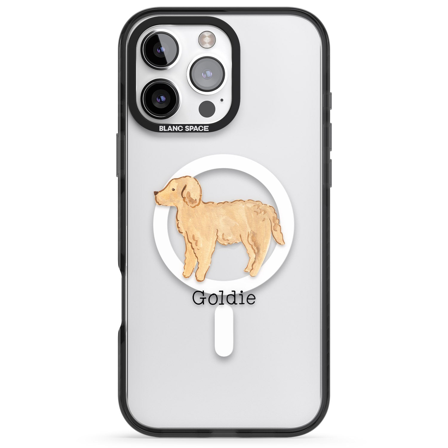 iPhone 16 Pro Max Personalised Hand Painted Goldendoodle Black Impact Phone Case