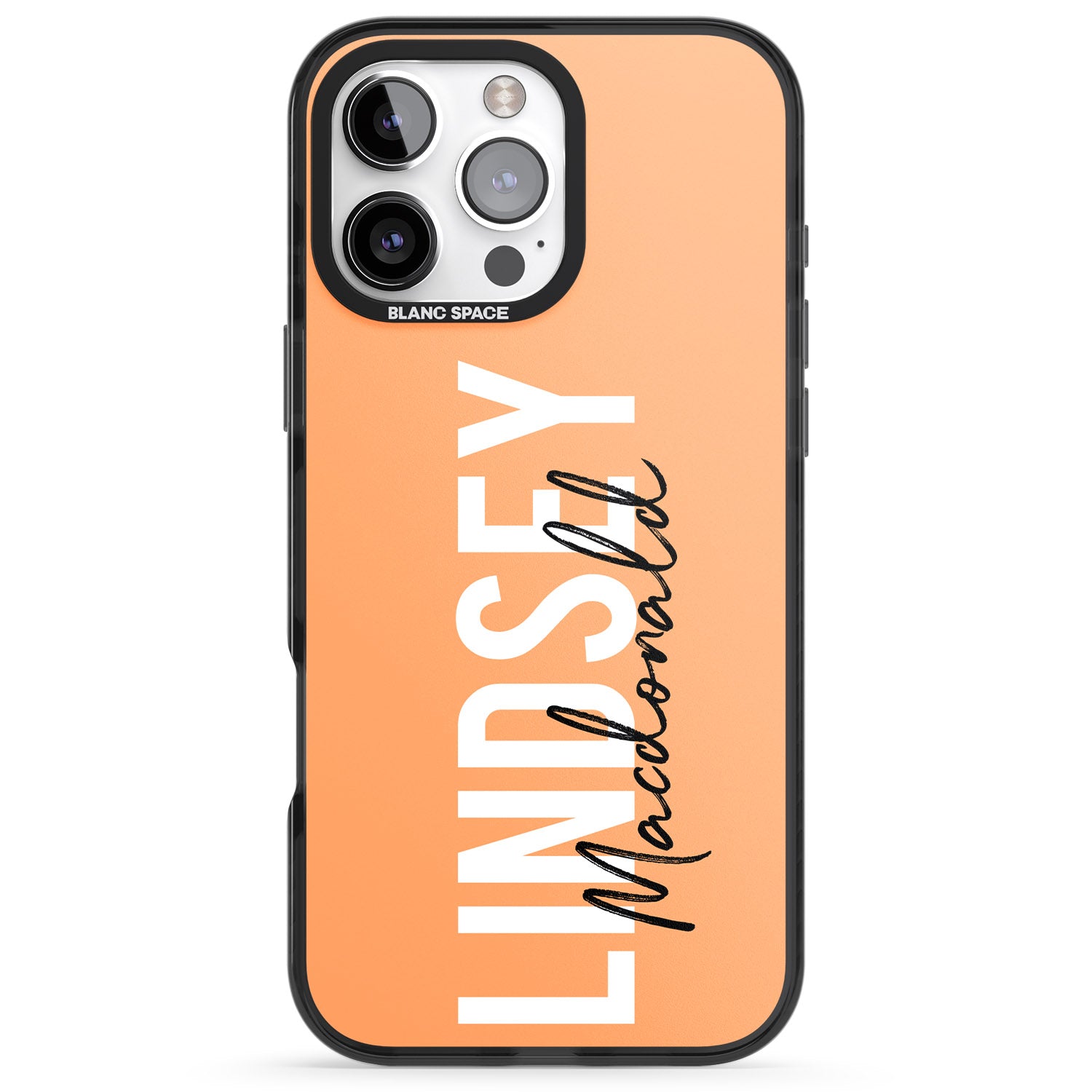 iPhone 16 Pro Max Personalised Bold Name: Peach Black Impact Phone Case