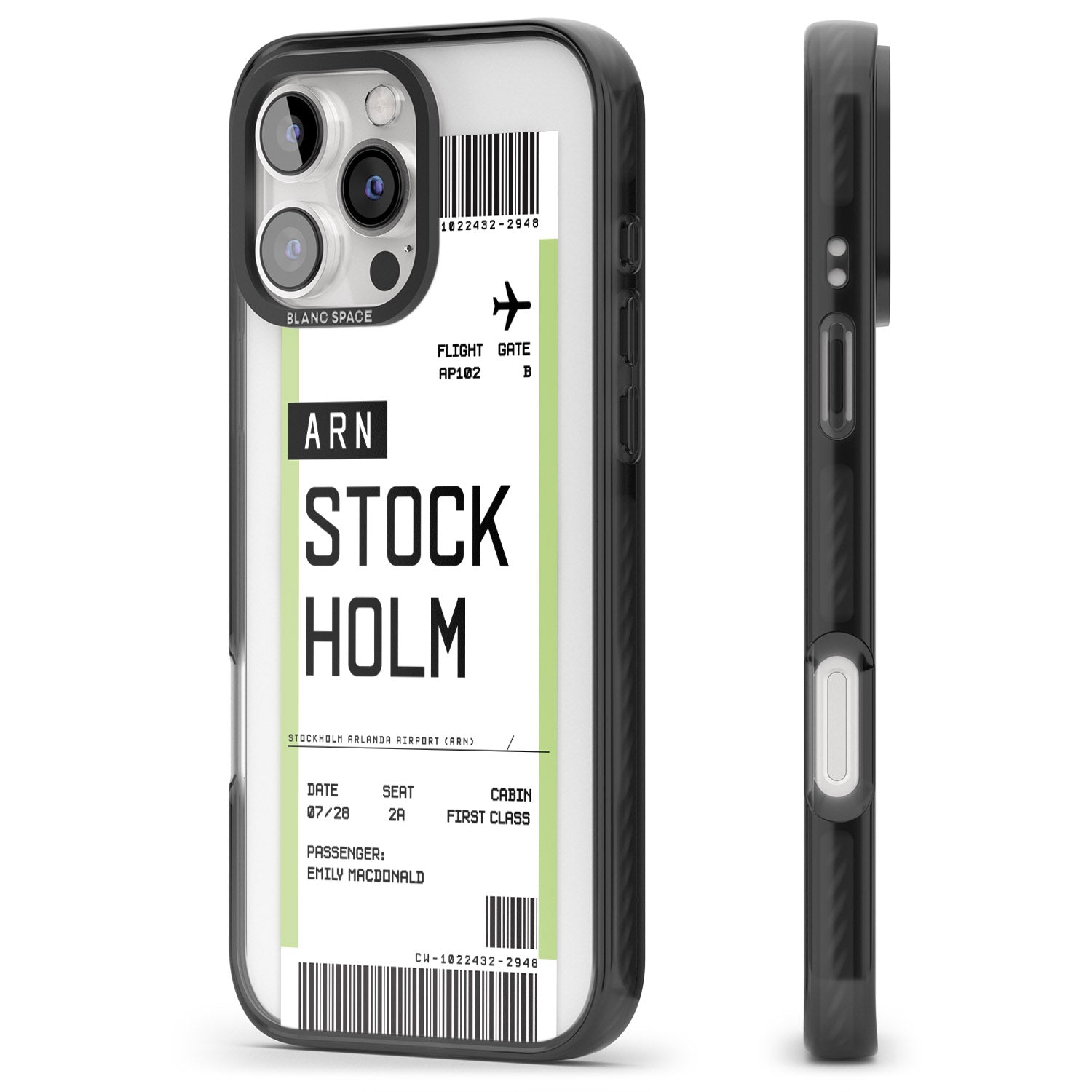 iPhone 16 Pro Max Personalised Stockholm Boarding Pass Black Impact Phone Case