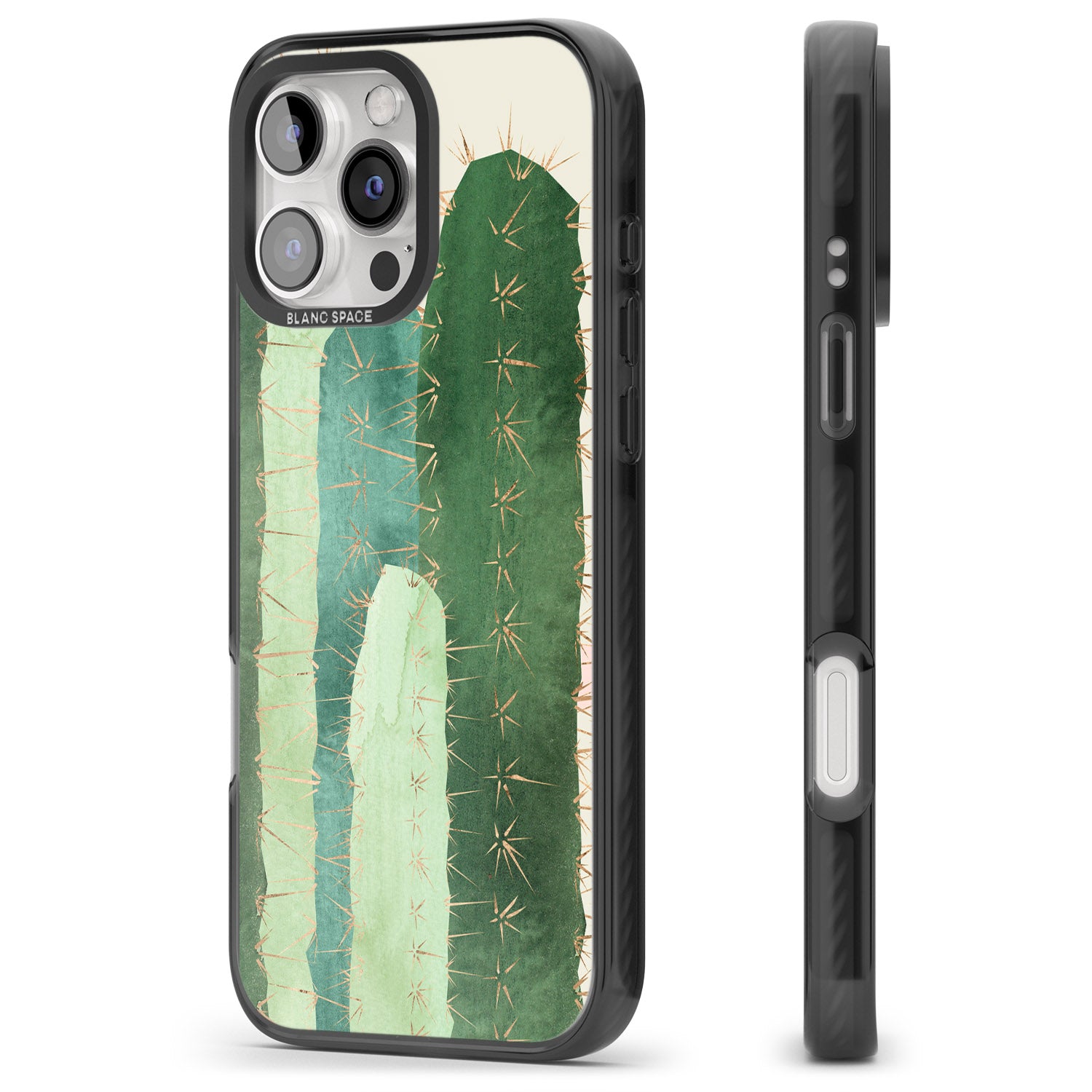 iPhone 16 Pro Max Large Cacti Mix Design Black Impact Phone Case