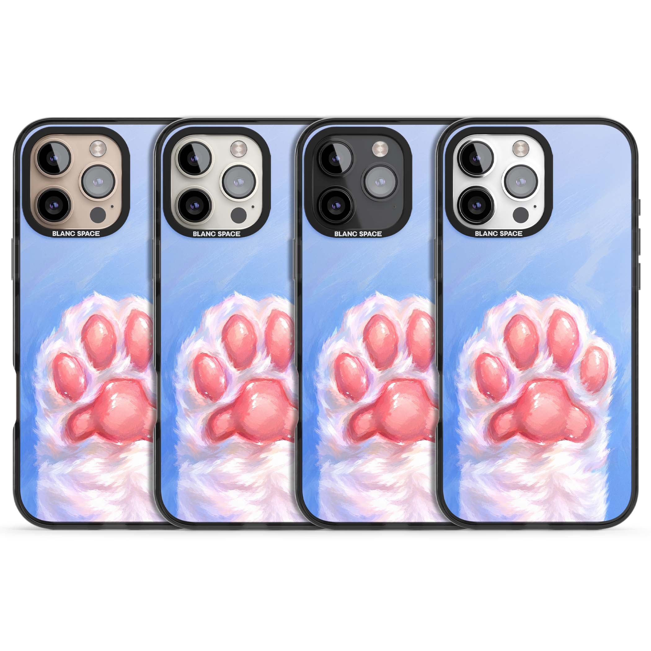 Soft White Paw cute iPhone case | Black Impact Magsafe case for iPhone 16 Pro, iPhone 16 Pro Max