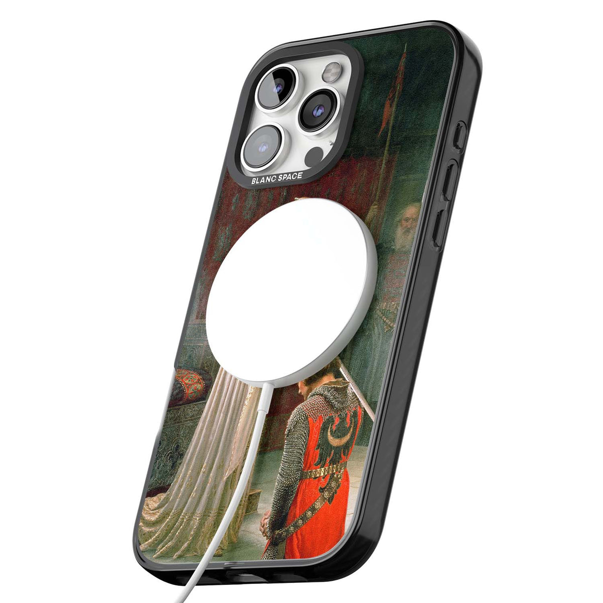 The Accolade renaissance art iPhone case featuring Edmund Blair Leighton's painting of a queen knighting a kneeling knight | Black Impact Magsafe case for iPhone 16 Pro, iPhone 16 Pro Max