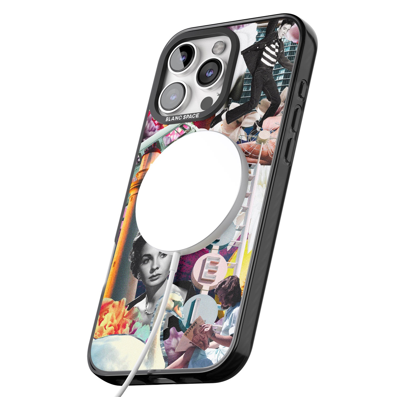 iPhone 16 Pro Max Vintage Collage: Retro Motel Black Impact Phone Case